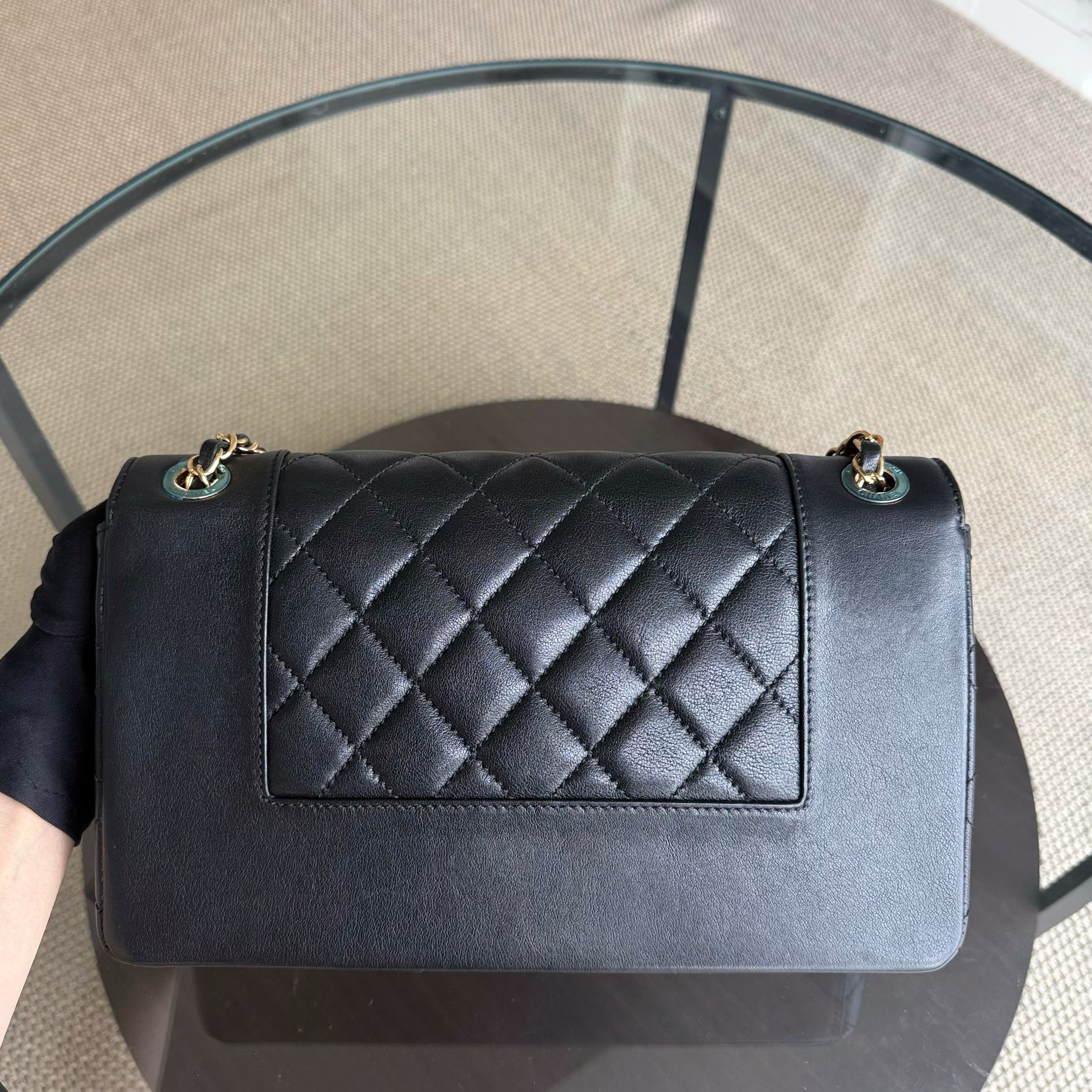 Chanel Seasonal Flap Mademoiselle - 28CM Quilted Lambskin Black Gold Hardware Series 23