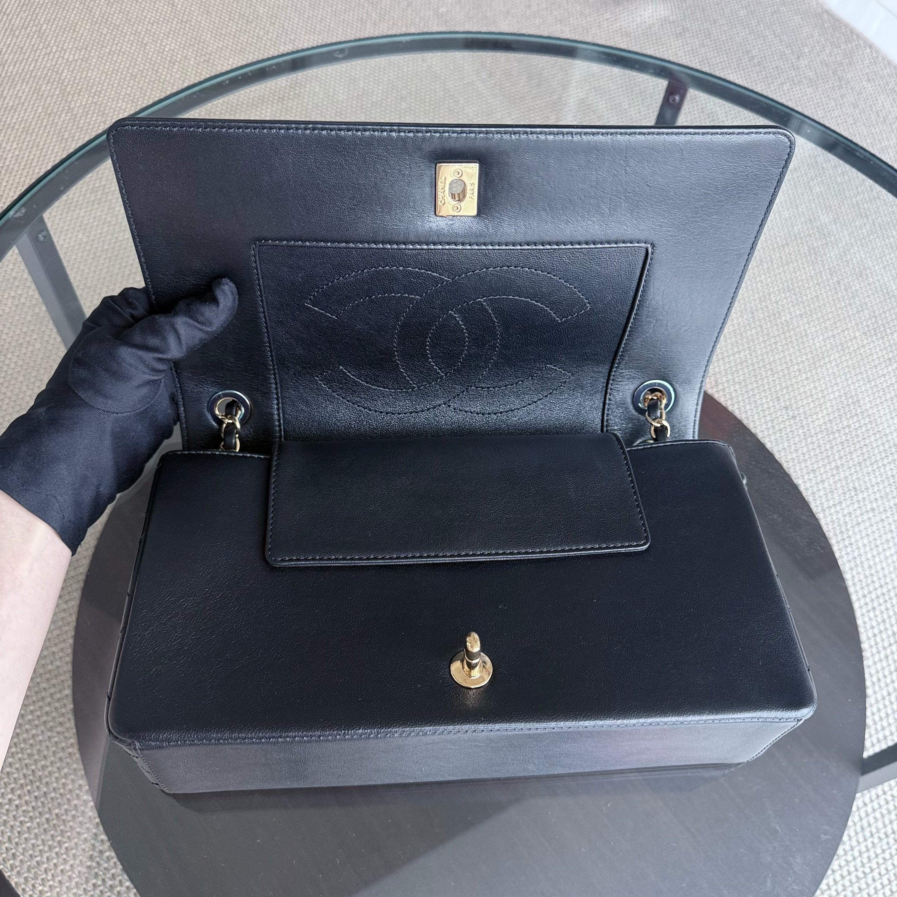 Chanel Seasonal Flap Mademoiselle - 28CM Quilted Lambskin Black Gold Hardware Series 23