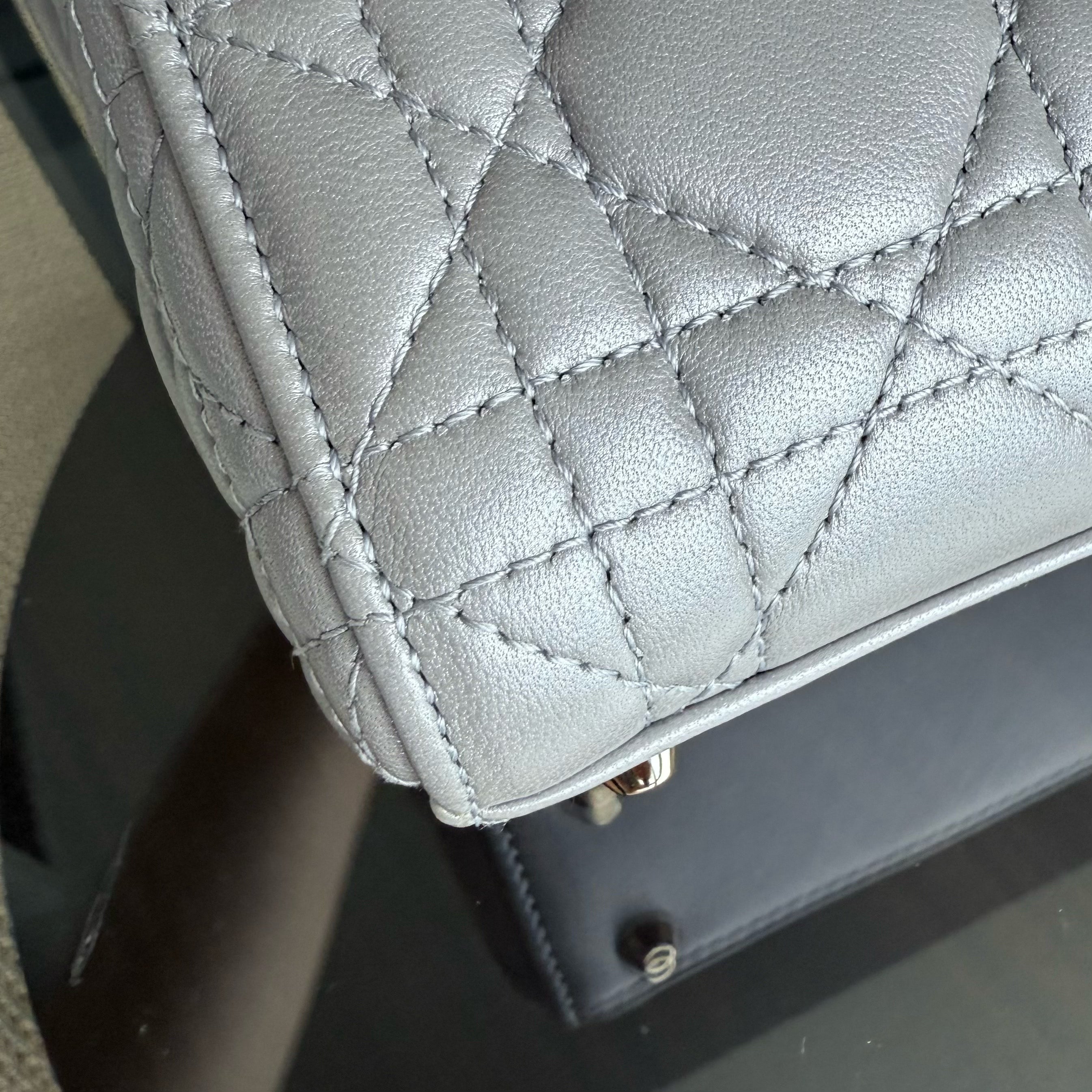 Dior Lady Mini - Cannage Lambskin Silver Gold Hardware Chain Strap
