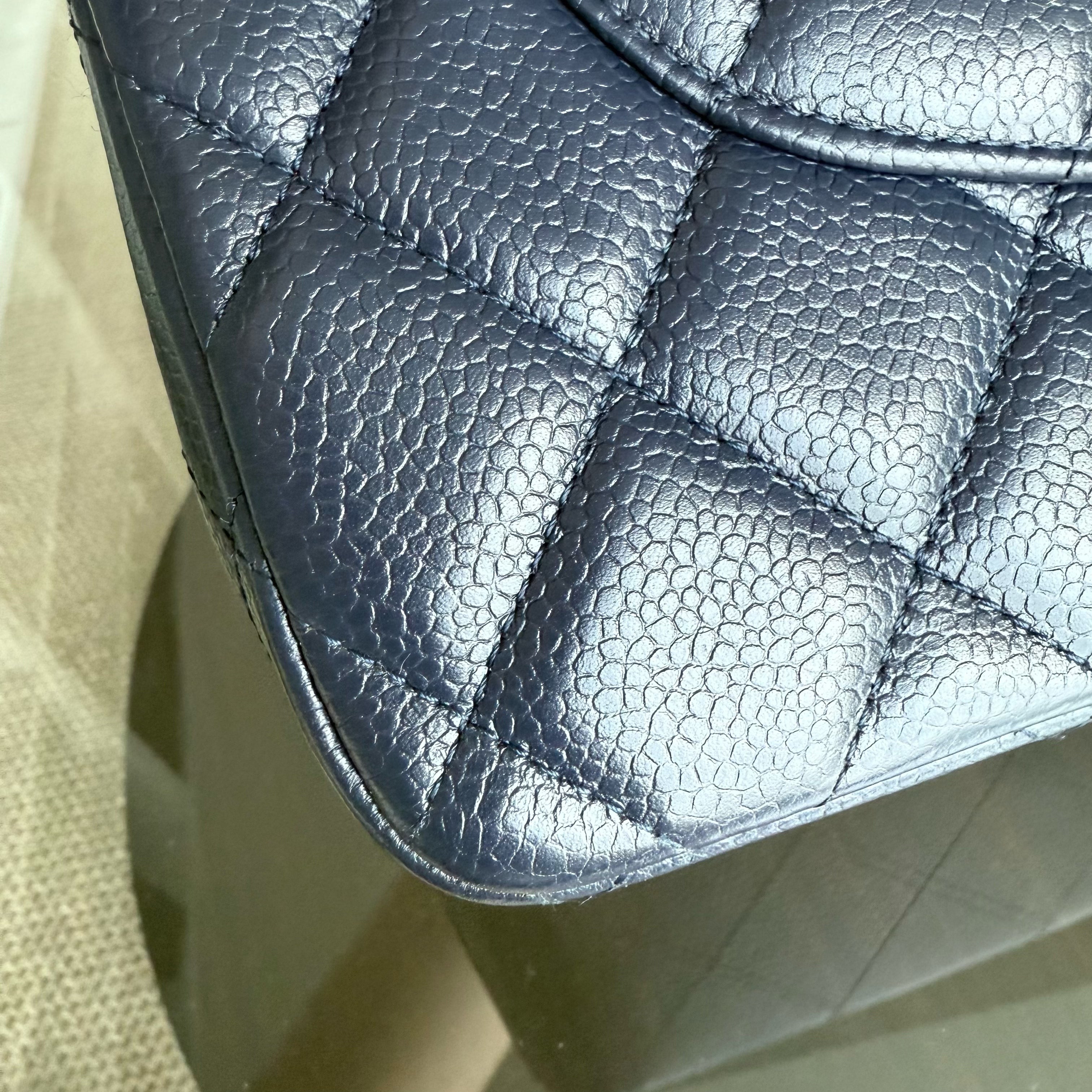 Chanel Classic Flap Jumbo - Caviar Double Flap 30CM Quilted Dark Navy Blue Silver Hardware Series 19