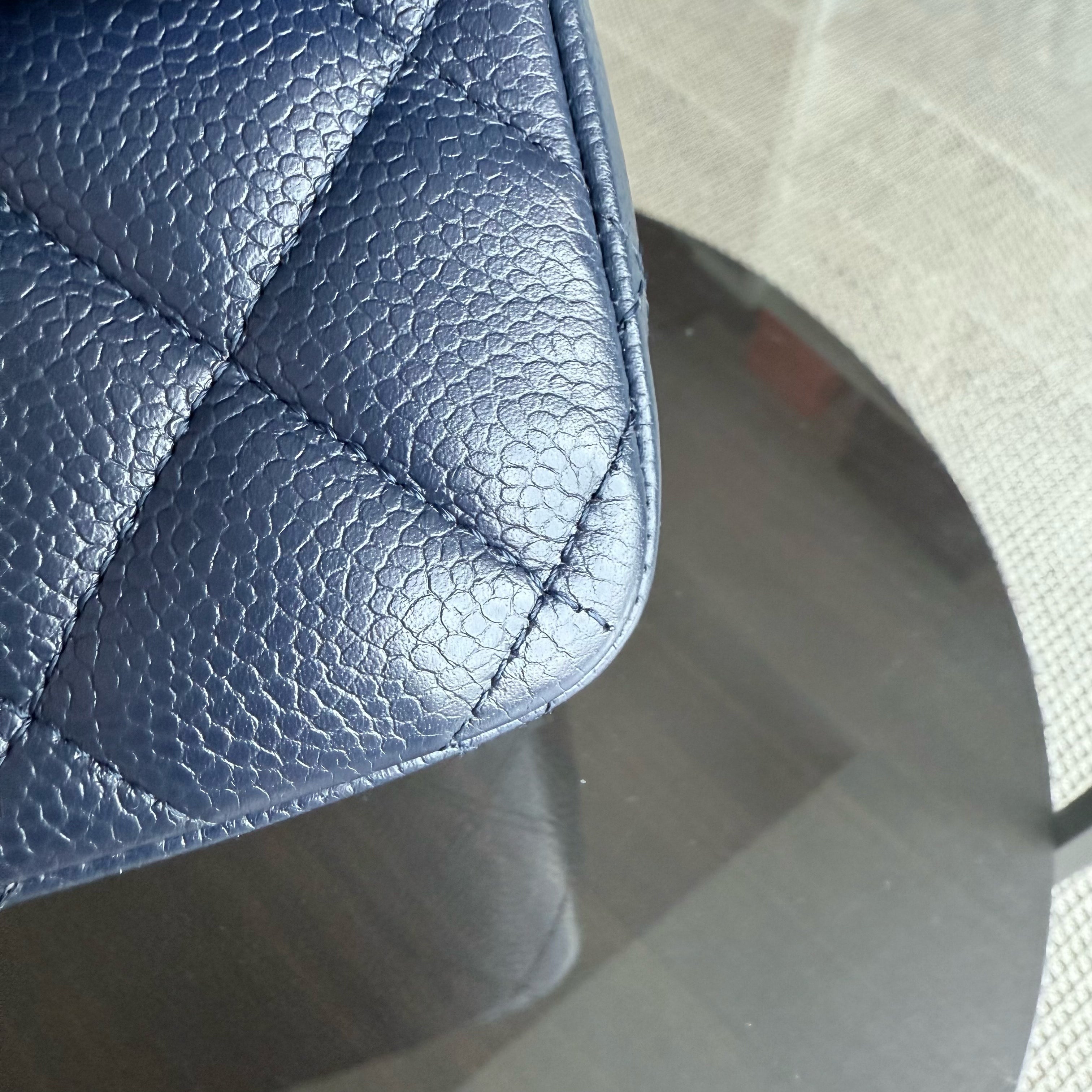 Chanel Classic Flap Jumbo - Caviar Double Flap 30CM Quilted Dark Navy Blue Silver Hardware Series 19