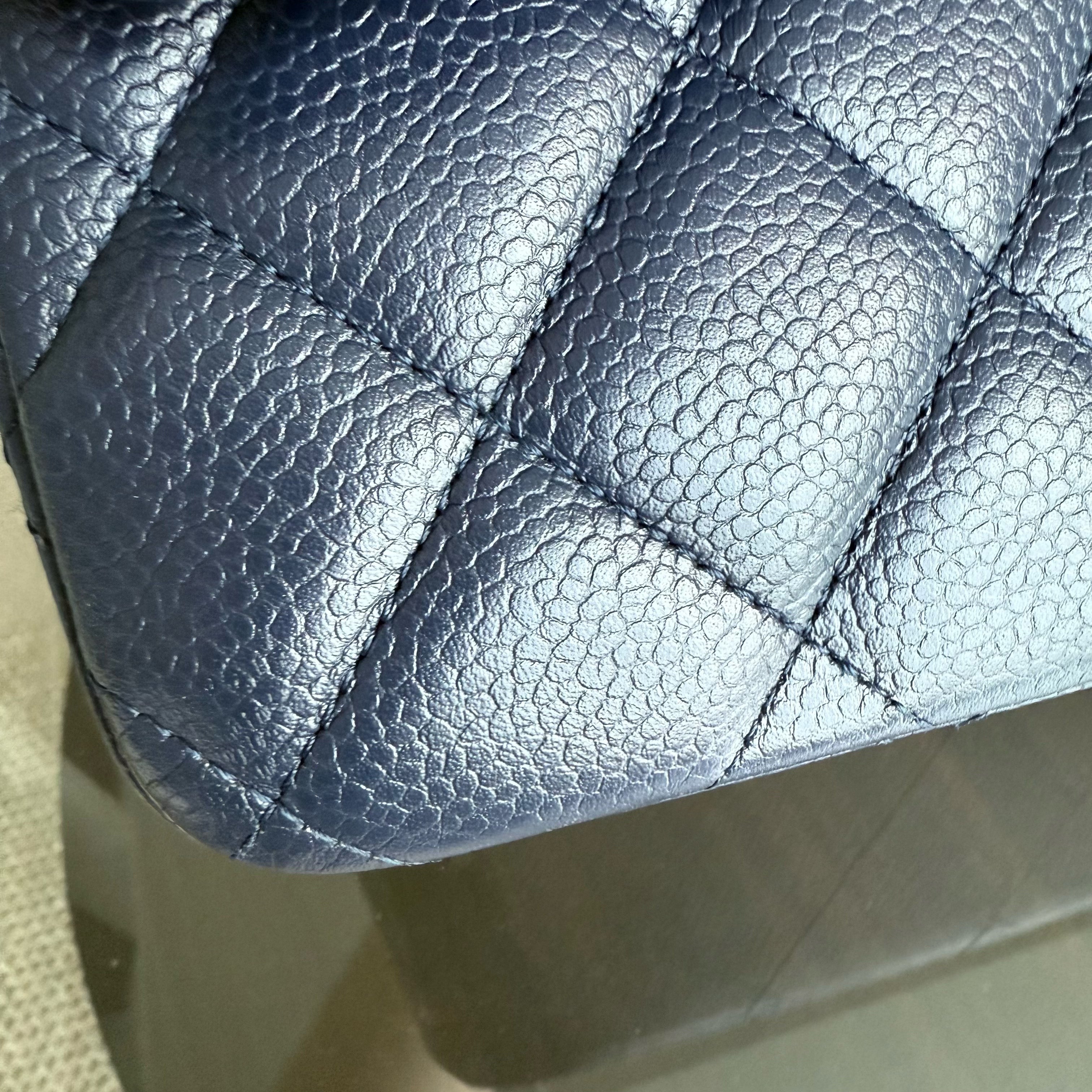 Chanel Classic Flap Jumbo - Caviar Double Flap 30CM Quilted Dark Navy Blue Silver Hardware Series 19