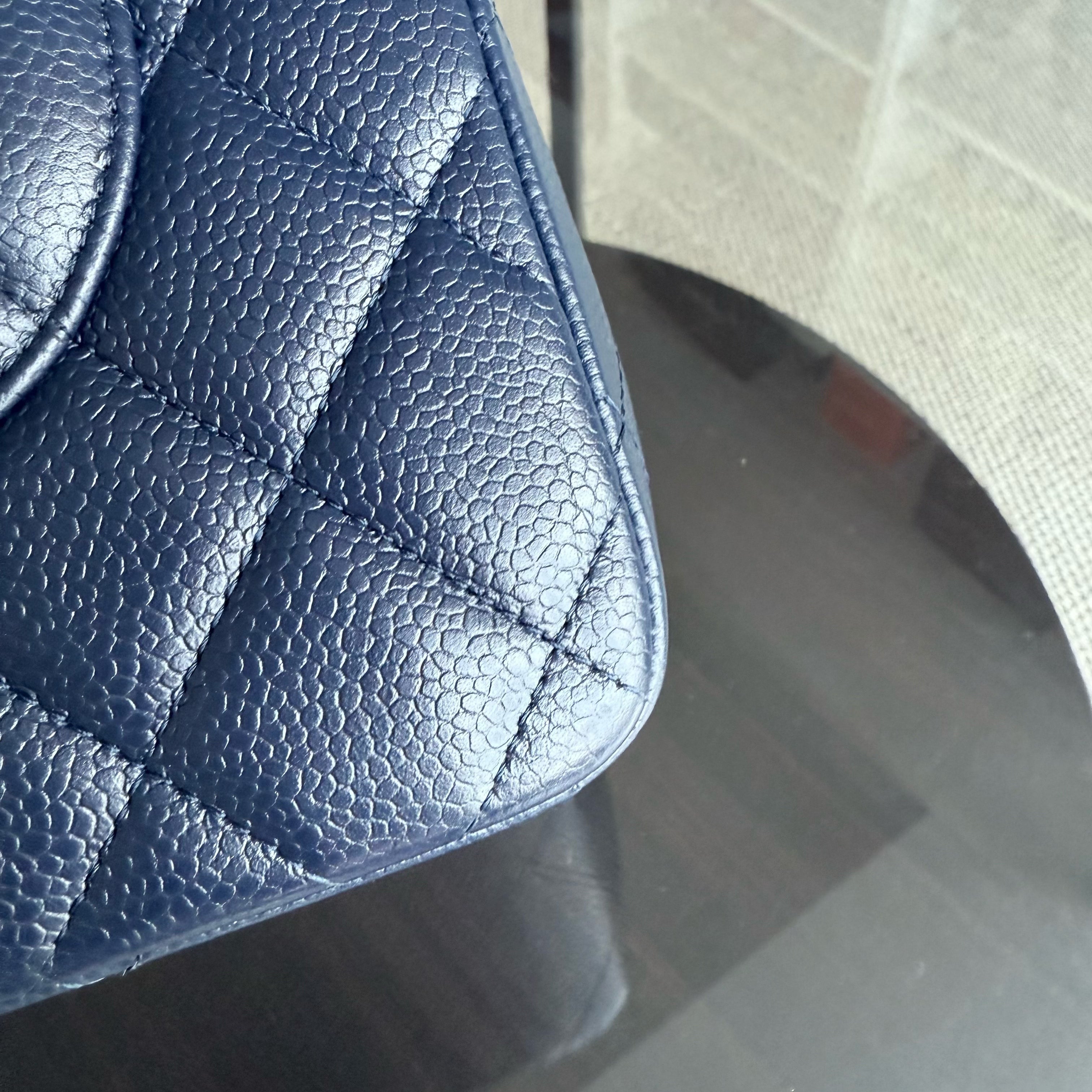 Chanel Classic Flap Jumbo - Caviar Double Flap 30CM Quilted Dark Navy Blue Silver Hardware Series 19