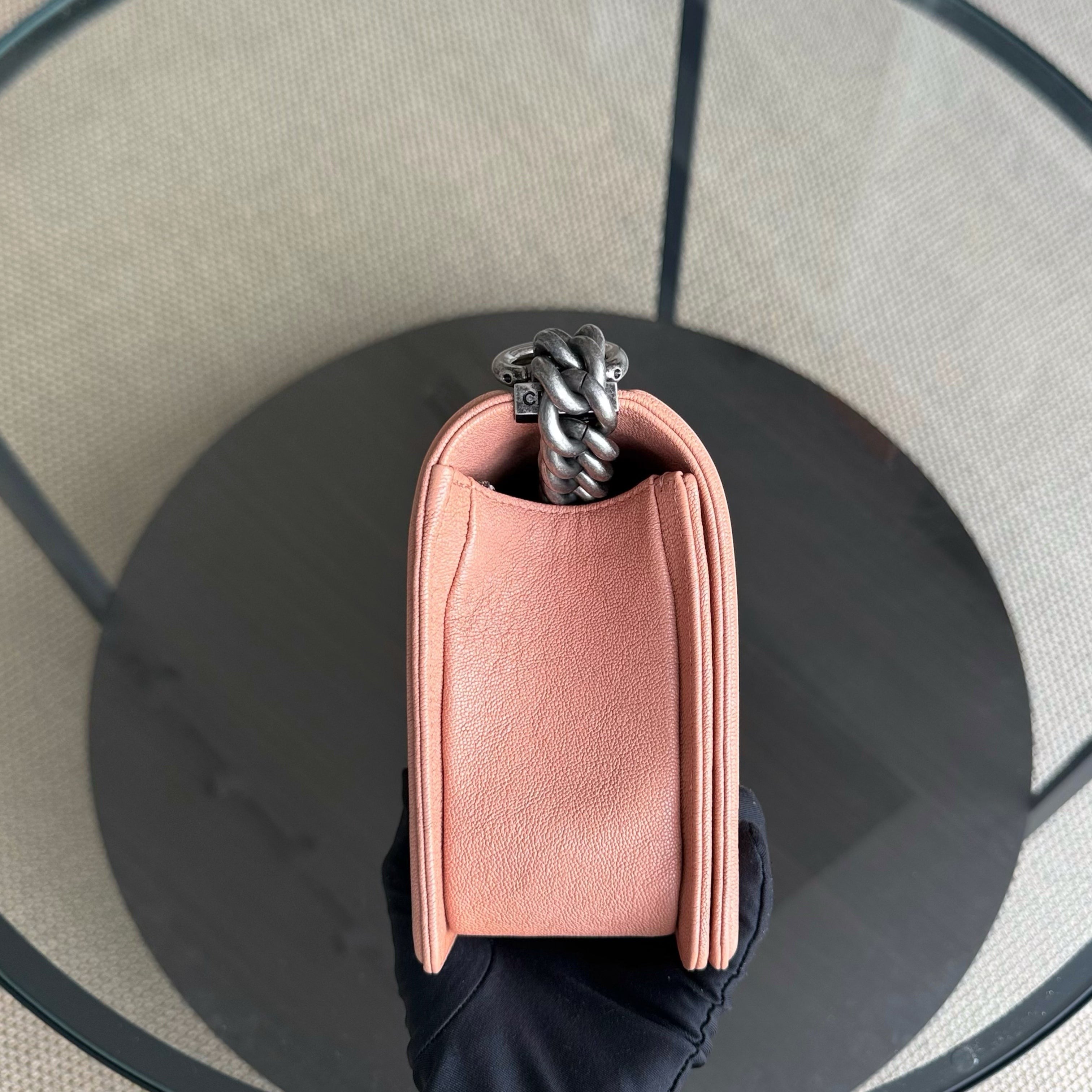 Chanel Boy Medium - Caviar 25CM Quilted Nude Blush Caramel Ruthenium Silver Hardware Series 26