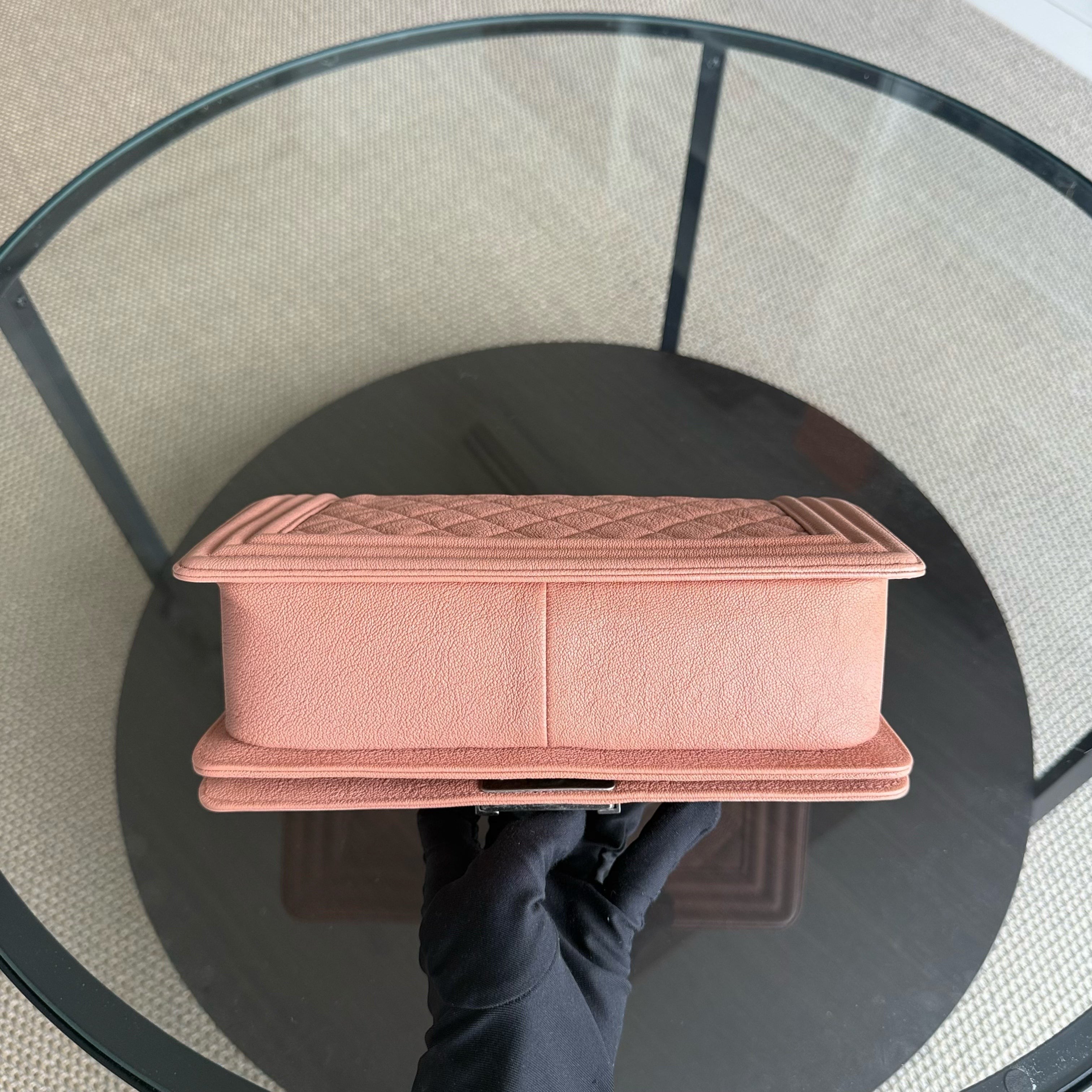 Chanel Boy Medium - Caviar 25CM Quilted Nude Blush Caramel Ruthenium Silver Hardware Series 26