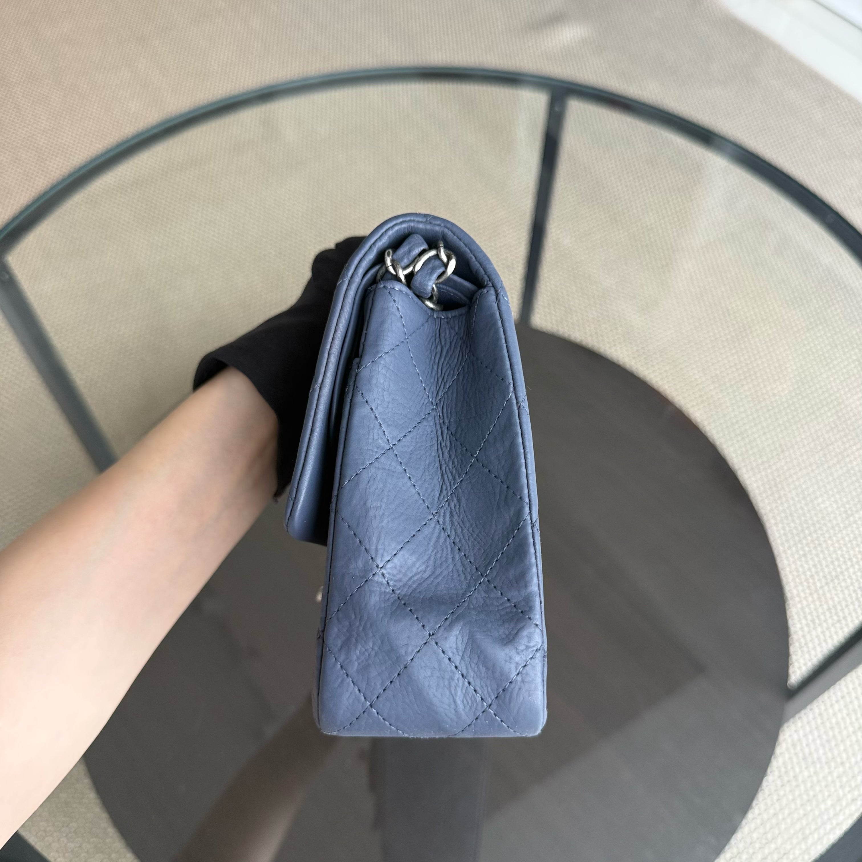 Chanel Classic Flap Medium - 25CM Calfskin Quilted Blue Silver Hardware Series 17