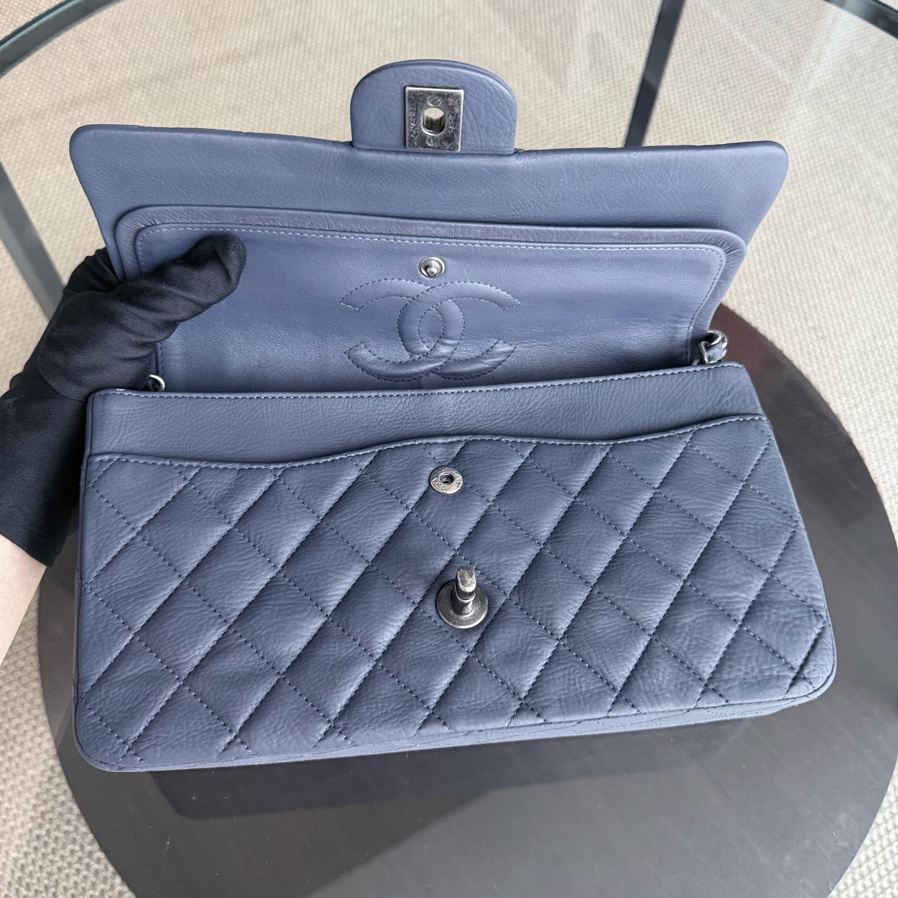 Chanel Classic Flap Medium - 25CM Calfskin Quilted Blue Silver Hardware Series 17