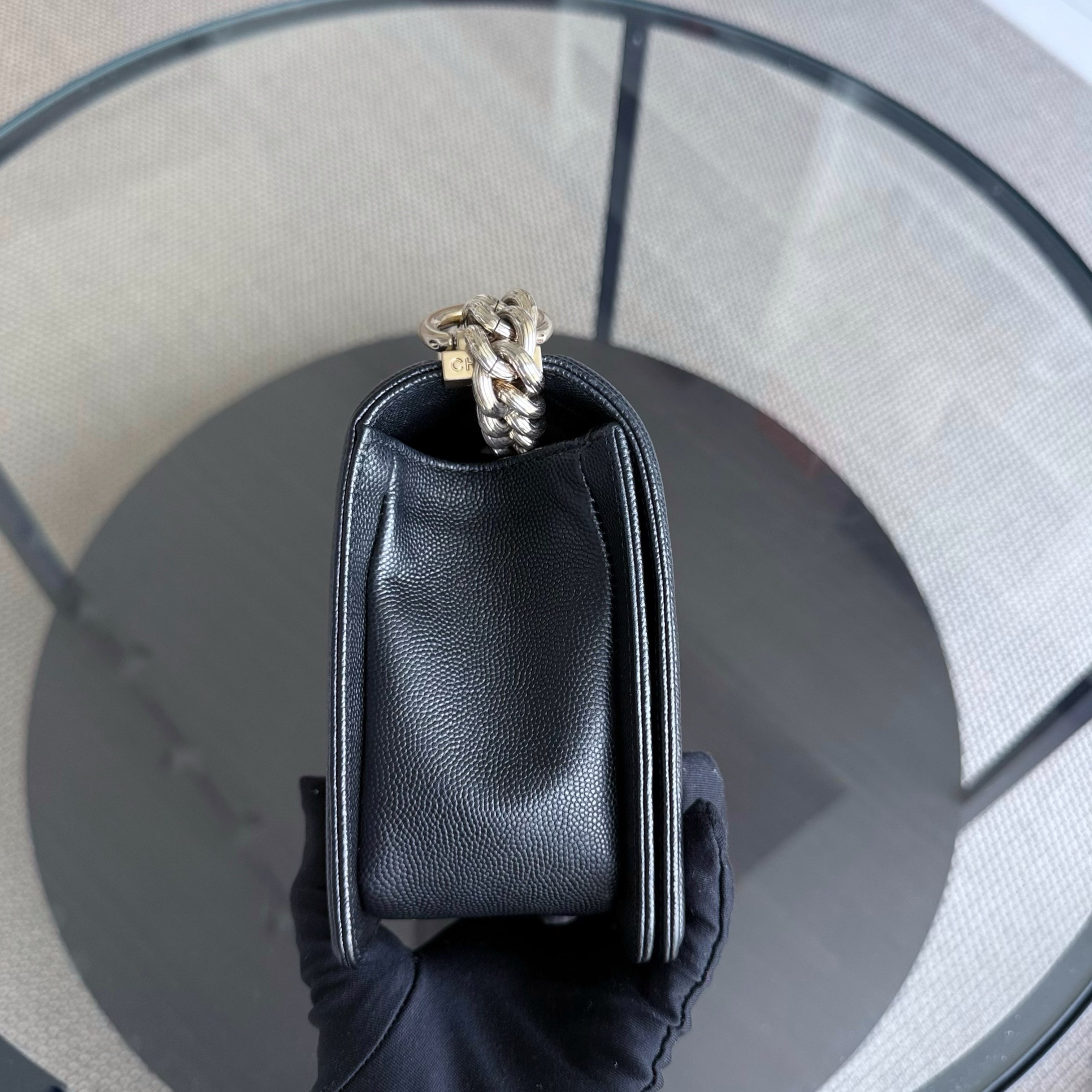 Chanel Boy Medium - Caviar Quilted Grained Calfskin Black Gold Hardware