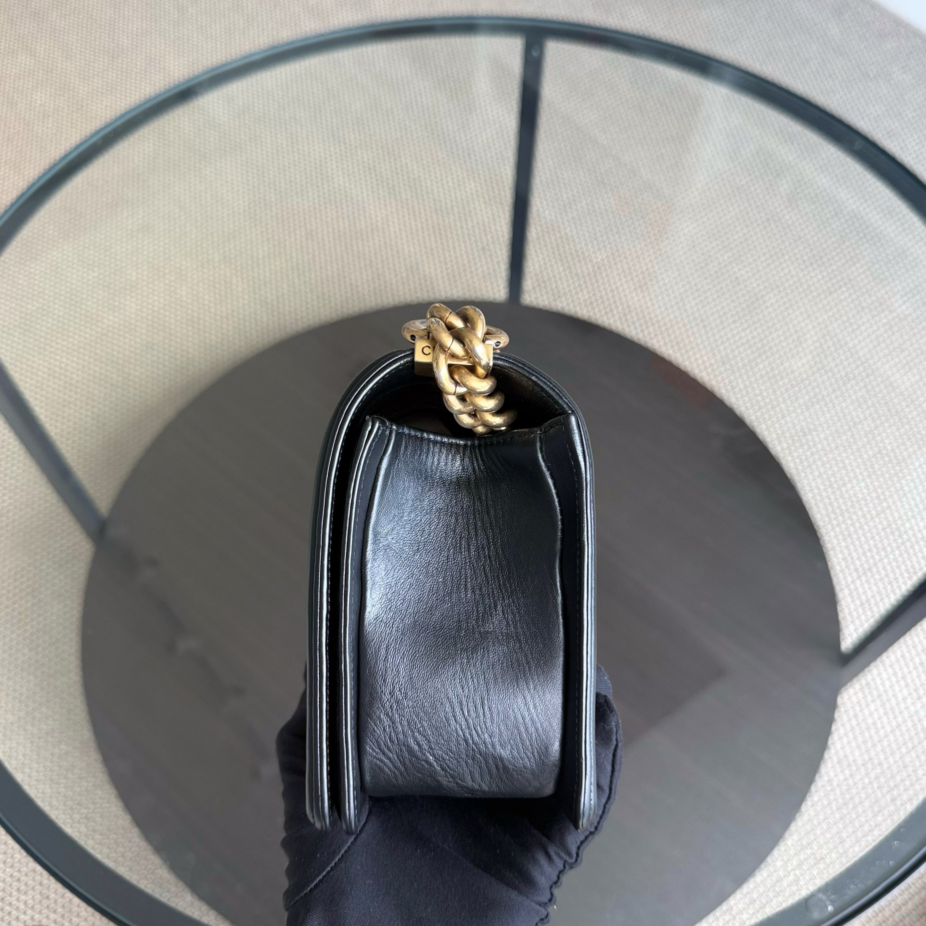 Chanel Boy Medium - 25CM Quilted Lambskin Black Gold Hardware Series 18