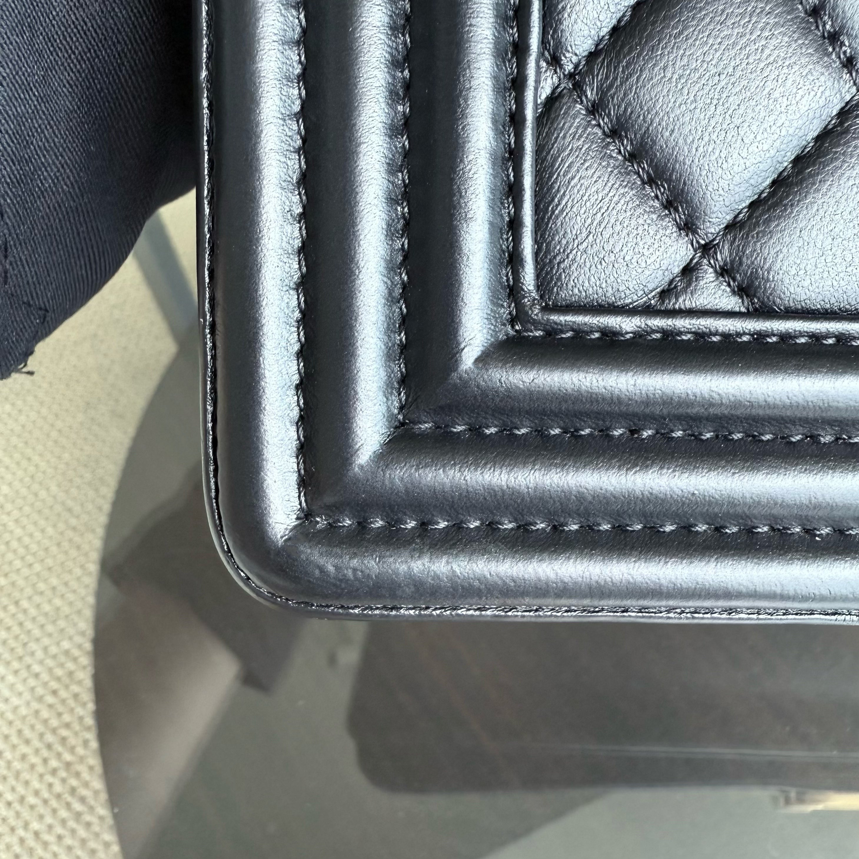 Chanel Boy Medium - 25CM Quilted Lambskin Black Gold Hardware Series 18
