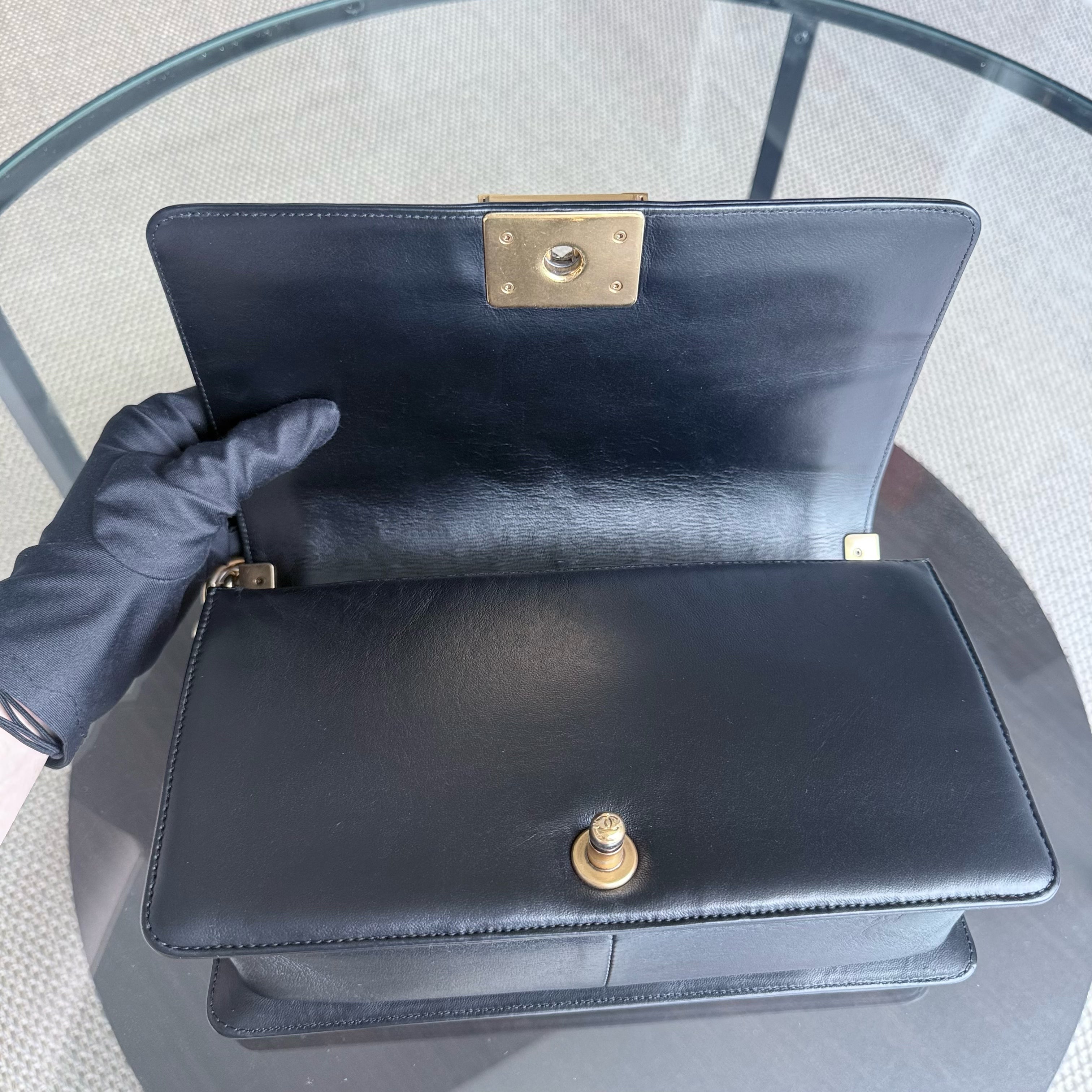 Chanel Boy Medium - 25CM Quilted Lambskin Black Gold Hardware Series 18