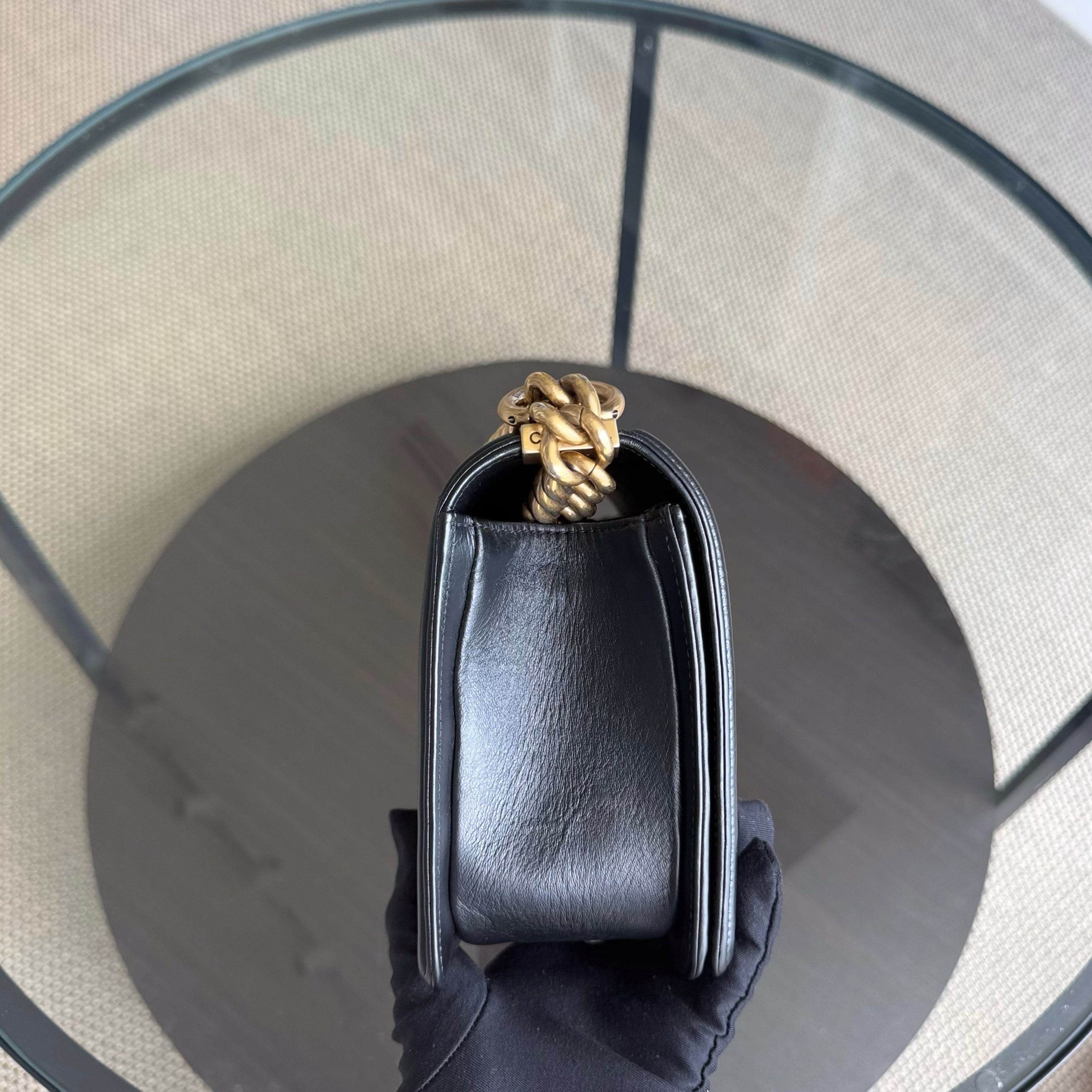 Chanel Boy Medium - 25CM Quilted Lambskin Black Gold Hardware Series 18
