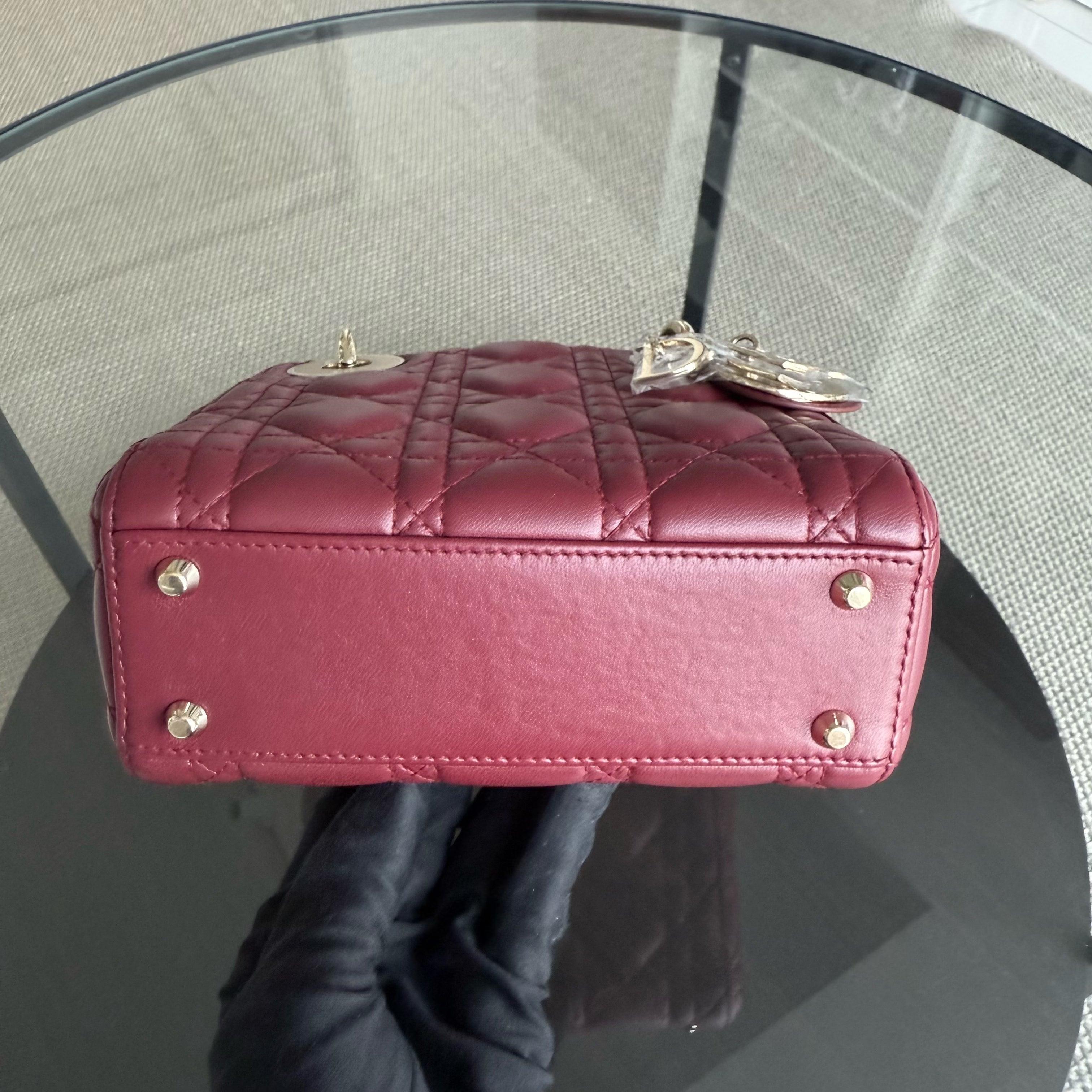 Dior Lady Mini - Cannage Lambskin Burgundy Gold Hardware