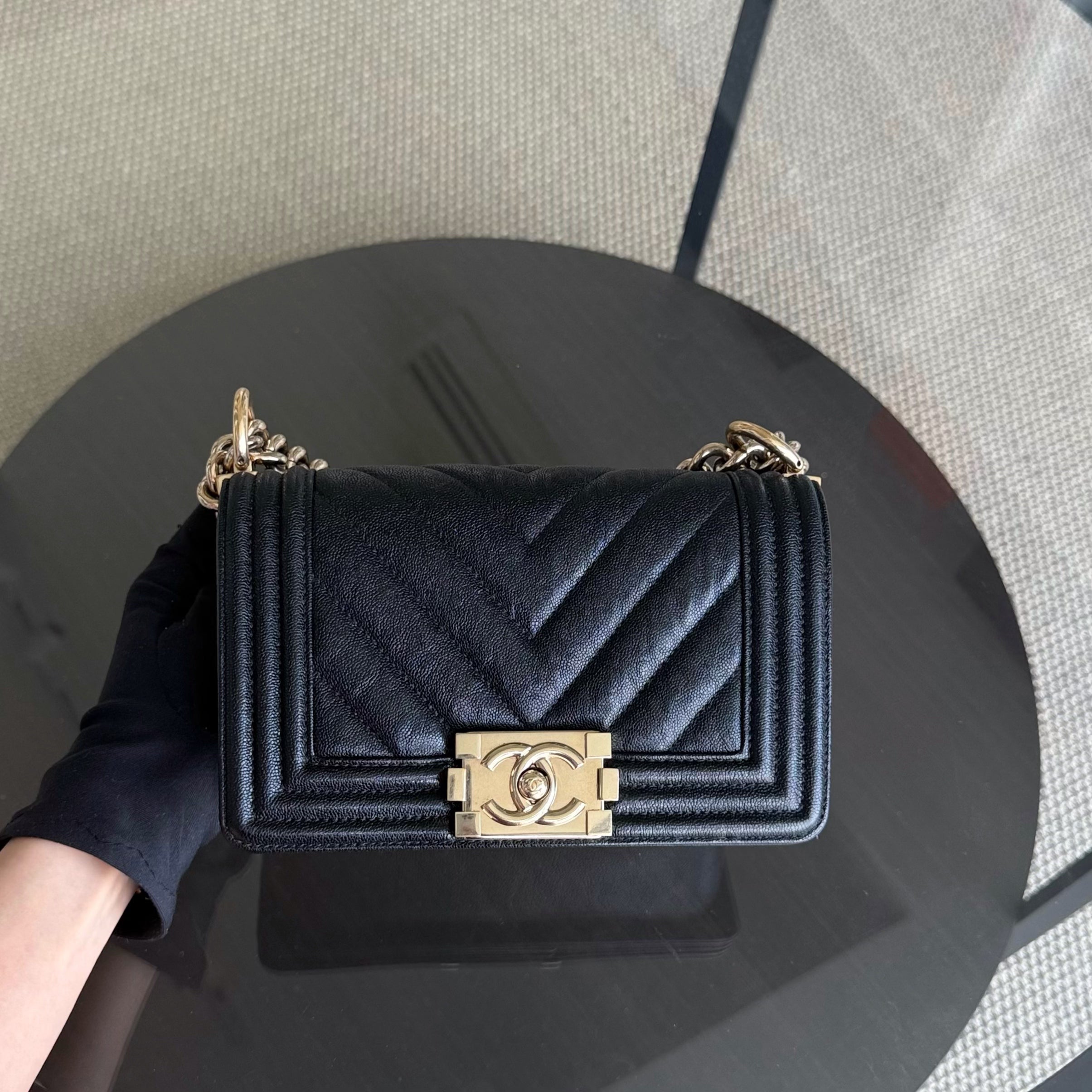 Chanel Boy Small - Caviar 20CM Quilted Grained Calfskin Black Gold Hardware Series 28