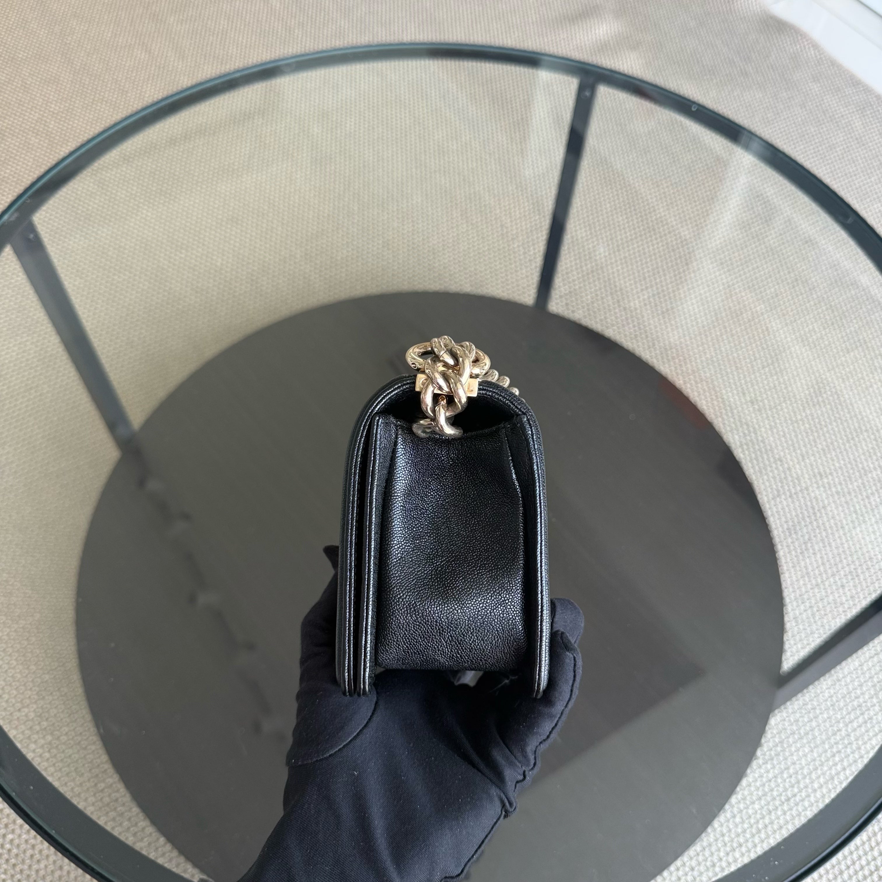 Chanel Boy Small - Caviar 20CM Quilted Grained Calfskin Black Gold Hardware Series 28