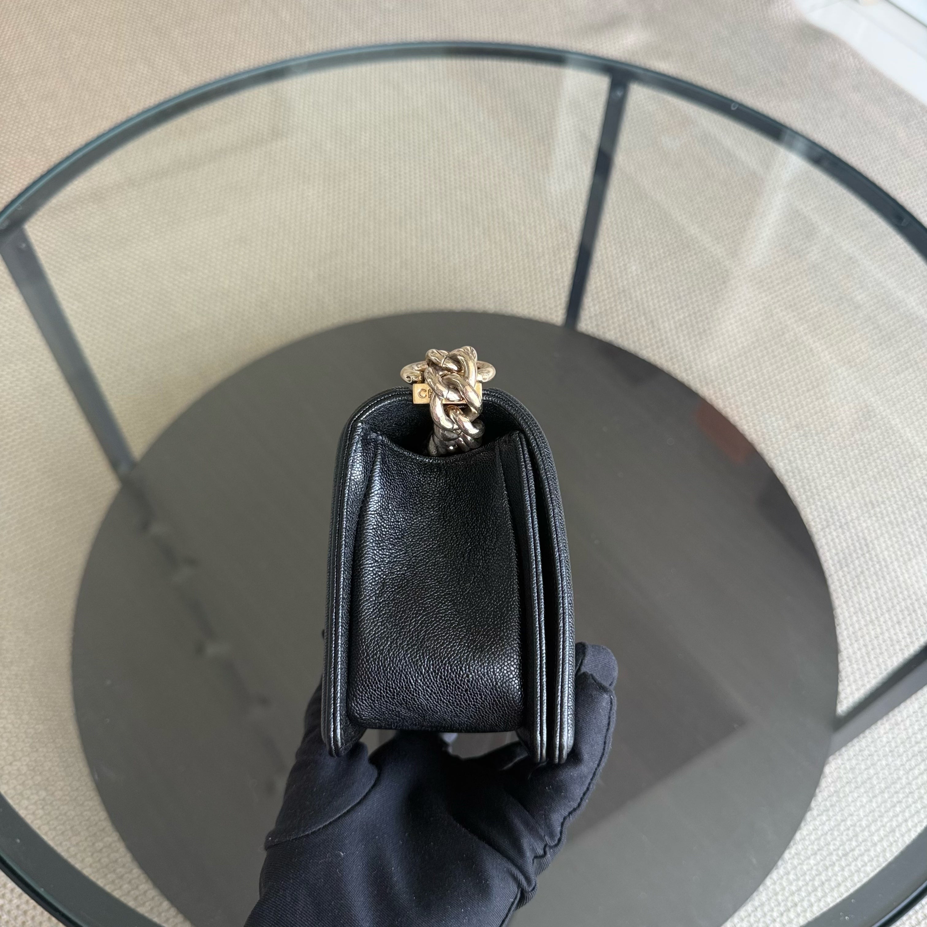 Chanel Boy Small - Caviar 20CM Quilted Grained Calfskin Black Gold Hardware Series 28
