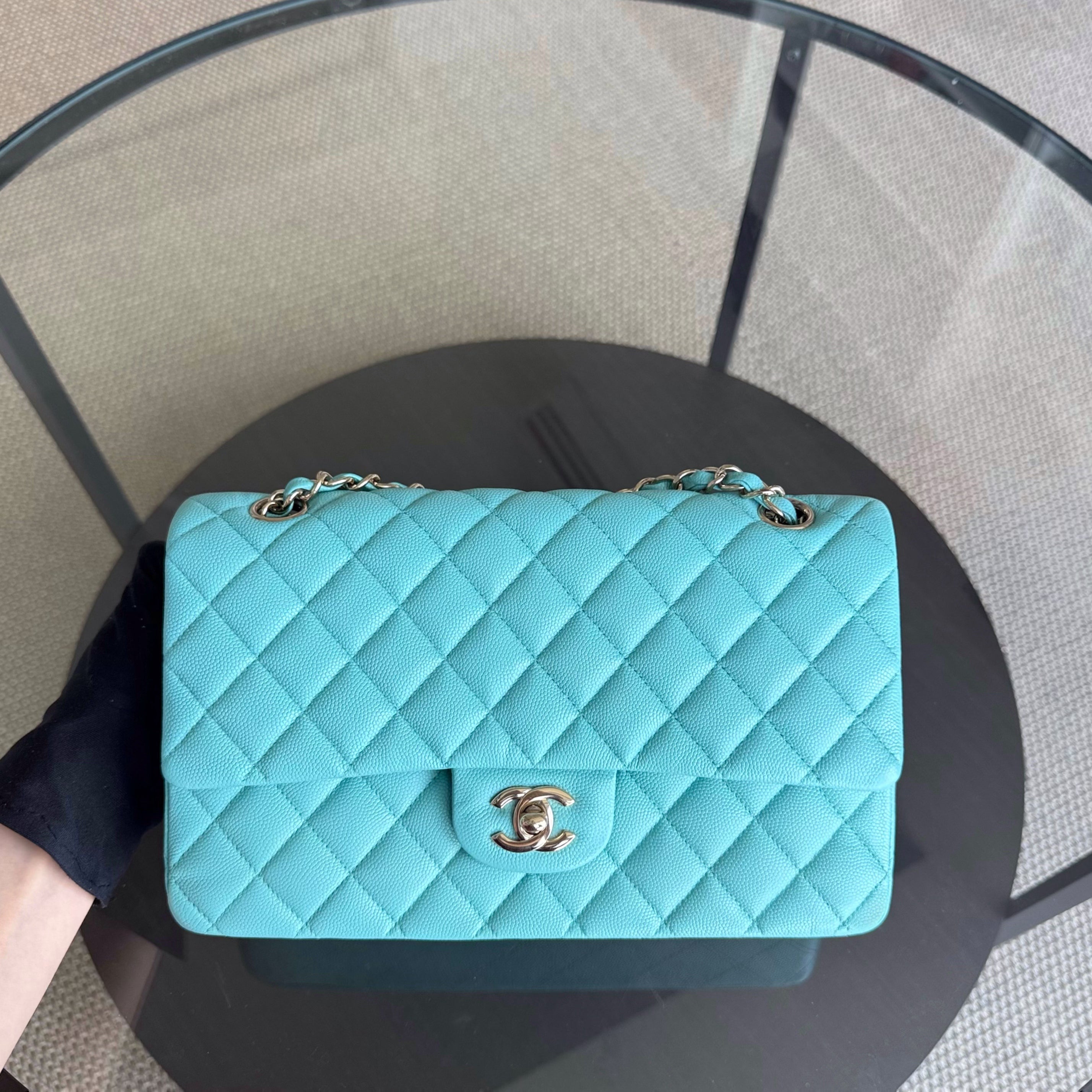 Chanel Classic Flap Medium - Caviar 25CM Quilted Grained Calfskin Light Blue Gold Hardware Series 26