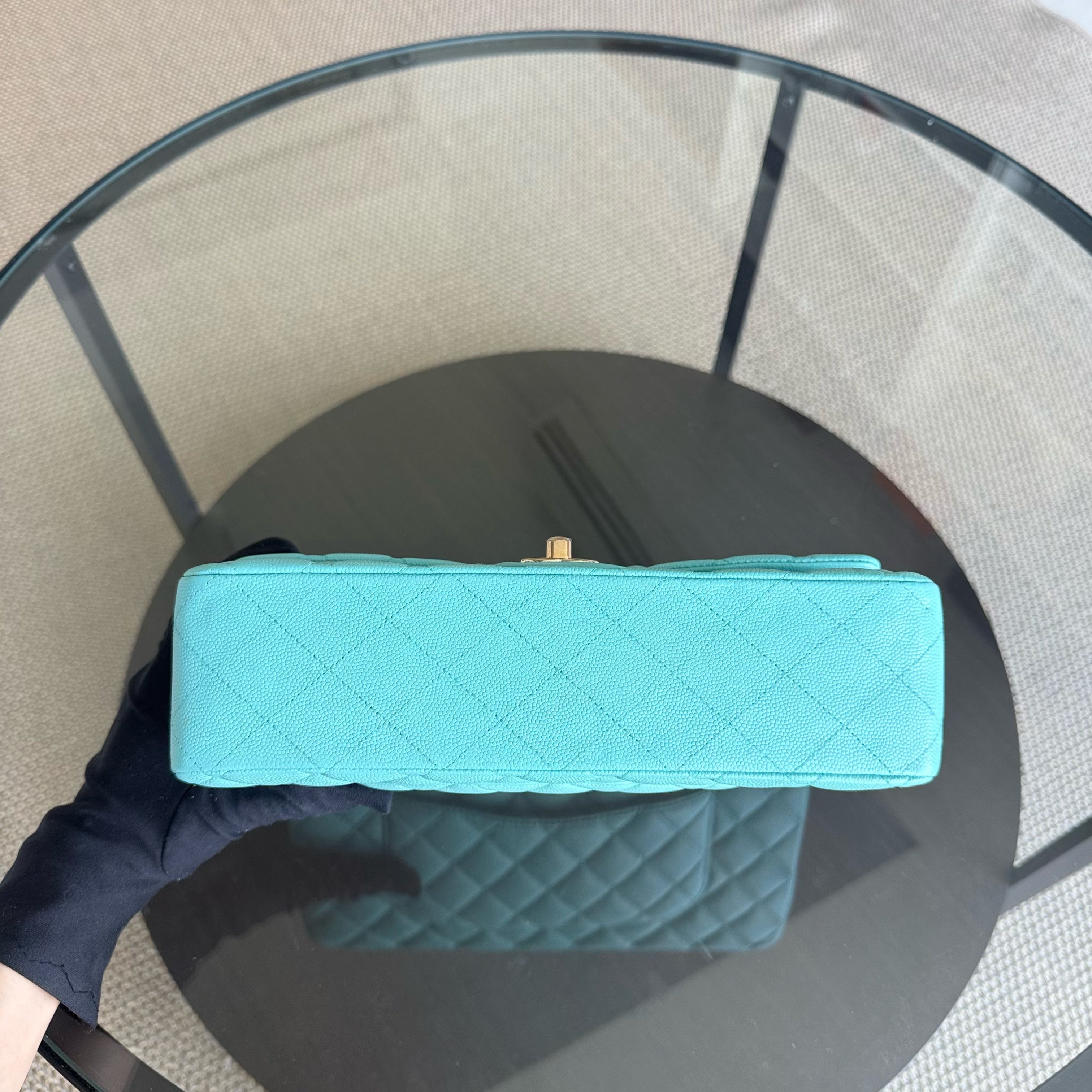Chanel Classic Flap Medium - Caviar 25CM Quilted Grained Calfskin Light Blue Gold Hardware Series 26