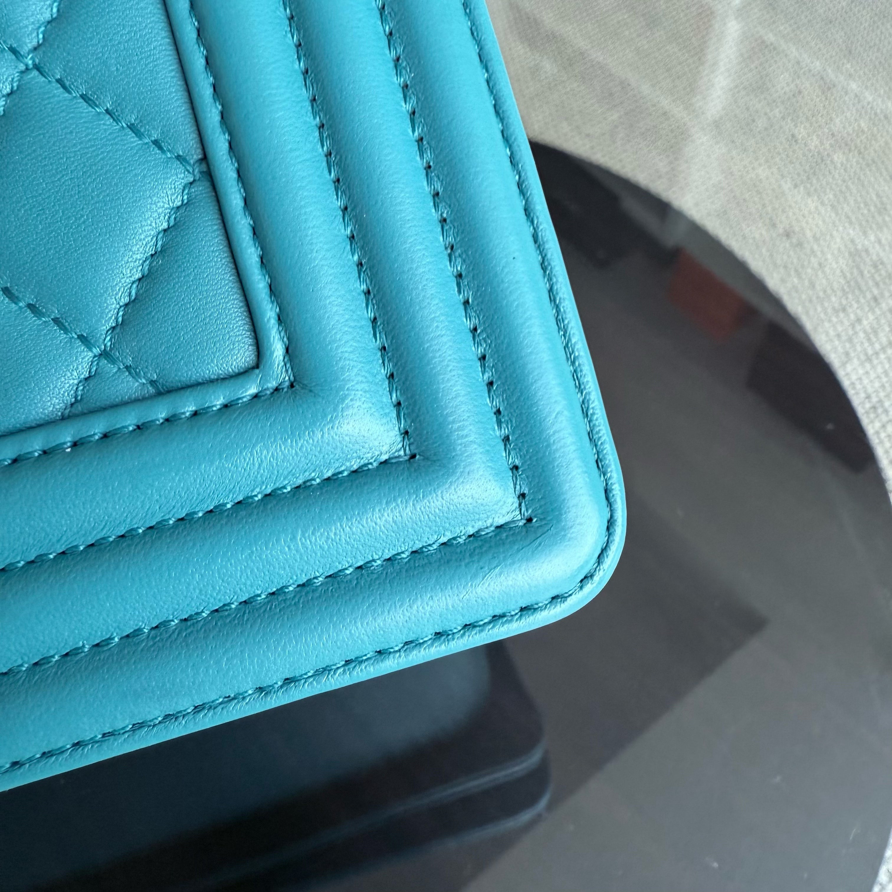 Chanel Boy Medium - 25CM Quilted Lambskin Blue Ruthenium Silver Hardware Series 19