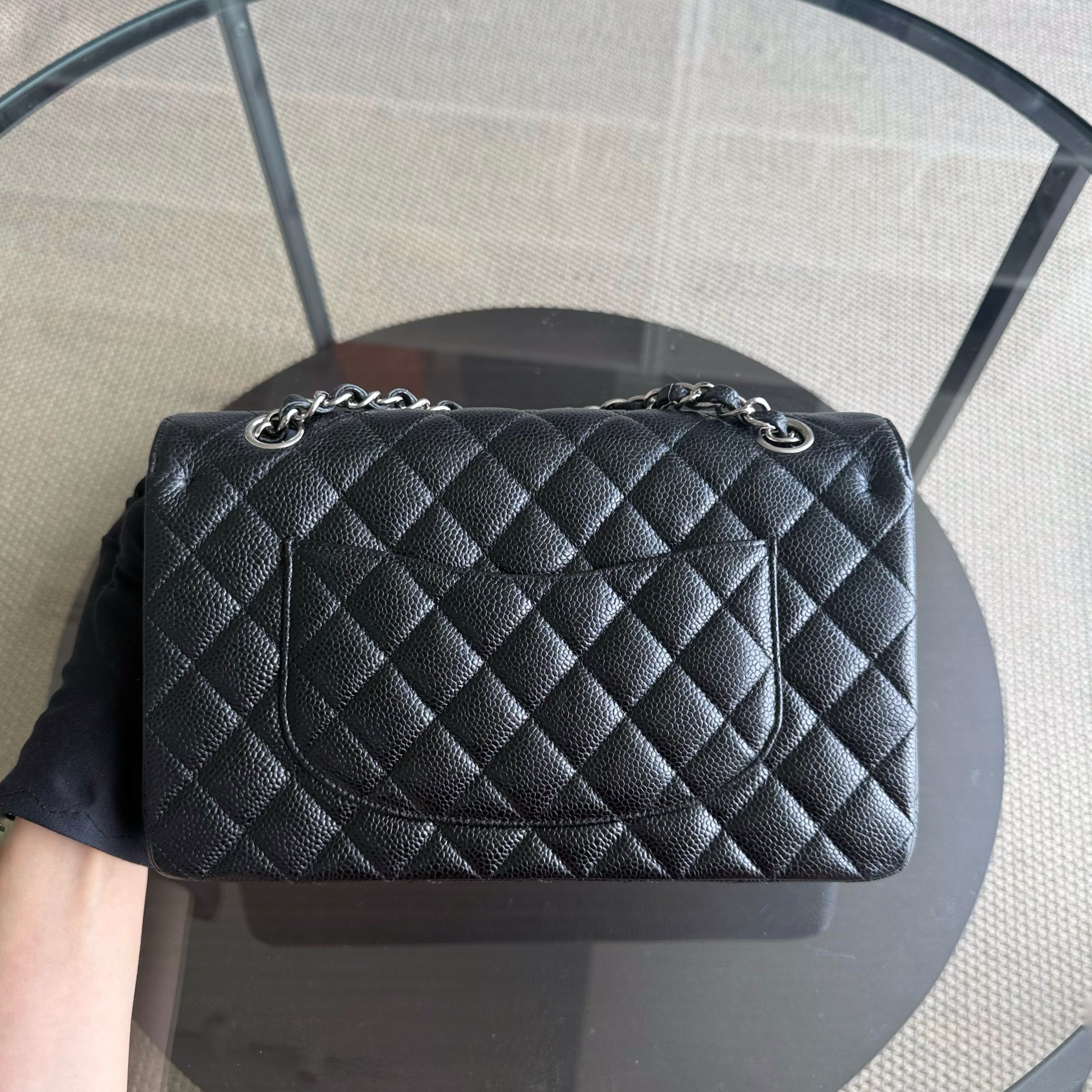 Chanel Classic Flap Medium - Caviar 25CM Quilted Grained Calfskin Black Silver Hardware Series 21