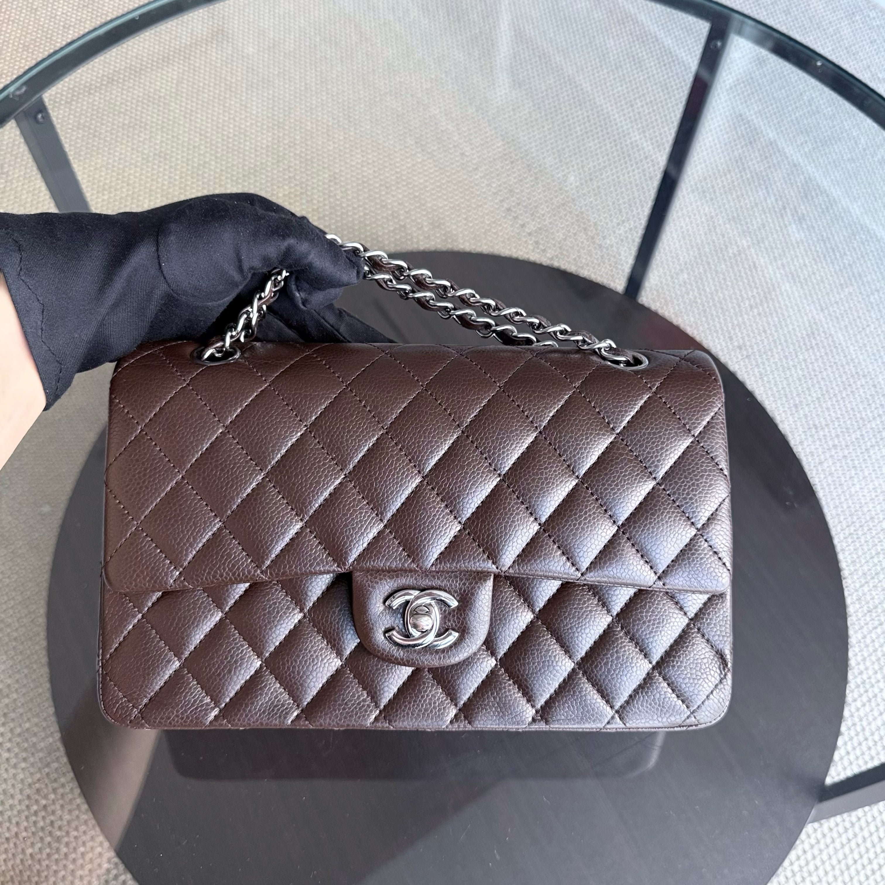 Chanel Classic Flap Medium - Caviar 25CM Quilted Grained Calfskin Dark Brown Silver Hardware Series 14
