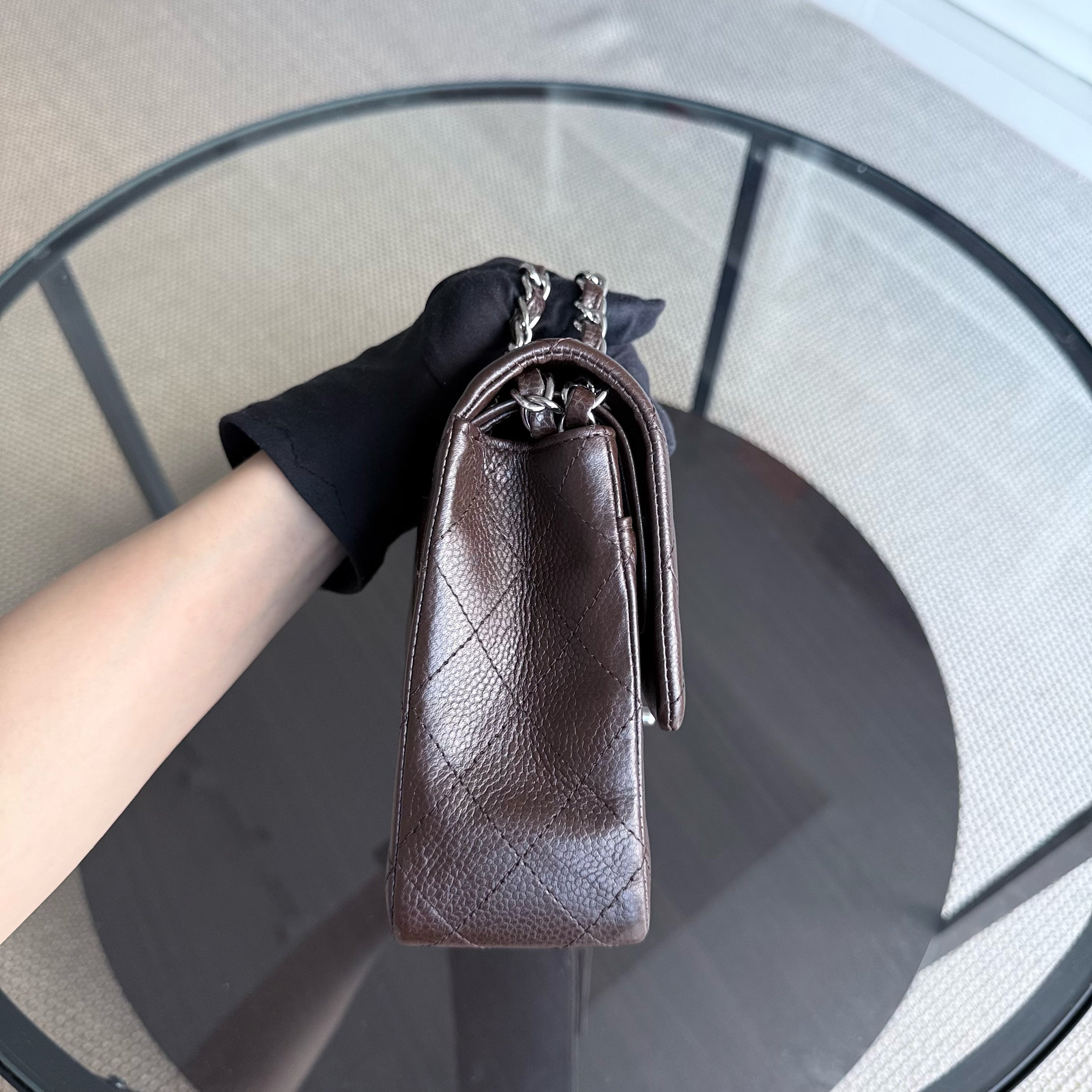 Chanel Classic Flap Medium - Caviar 25CM Quilted Grained Calfskin Dark Brown Silver Hardware Series 14