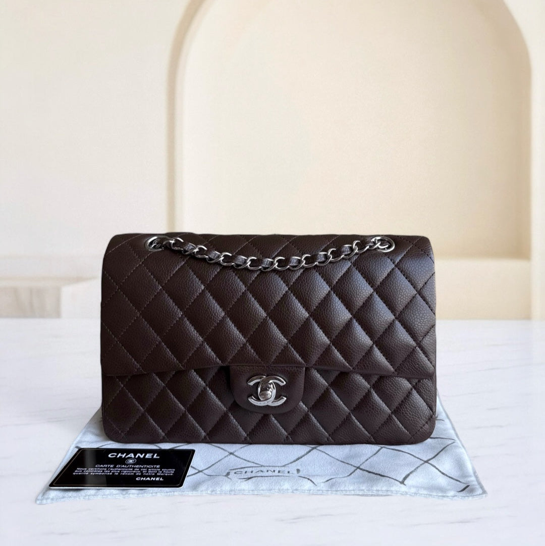 Chanel Classic Flap Medium - Caviar 25CM Quilted Grained Calfskin Dark Brown Silver Hardware Series 14