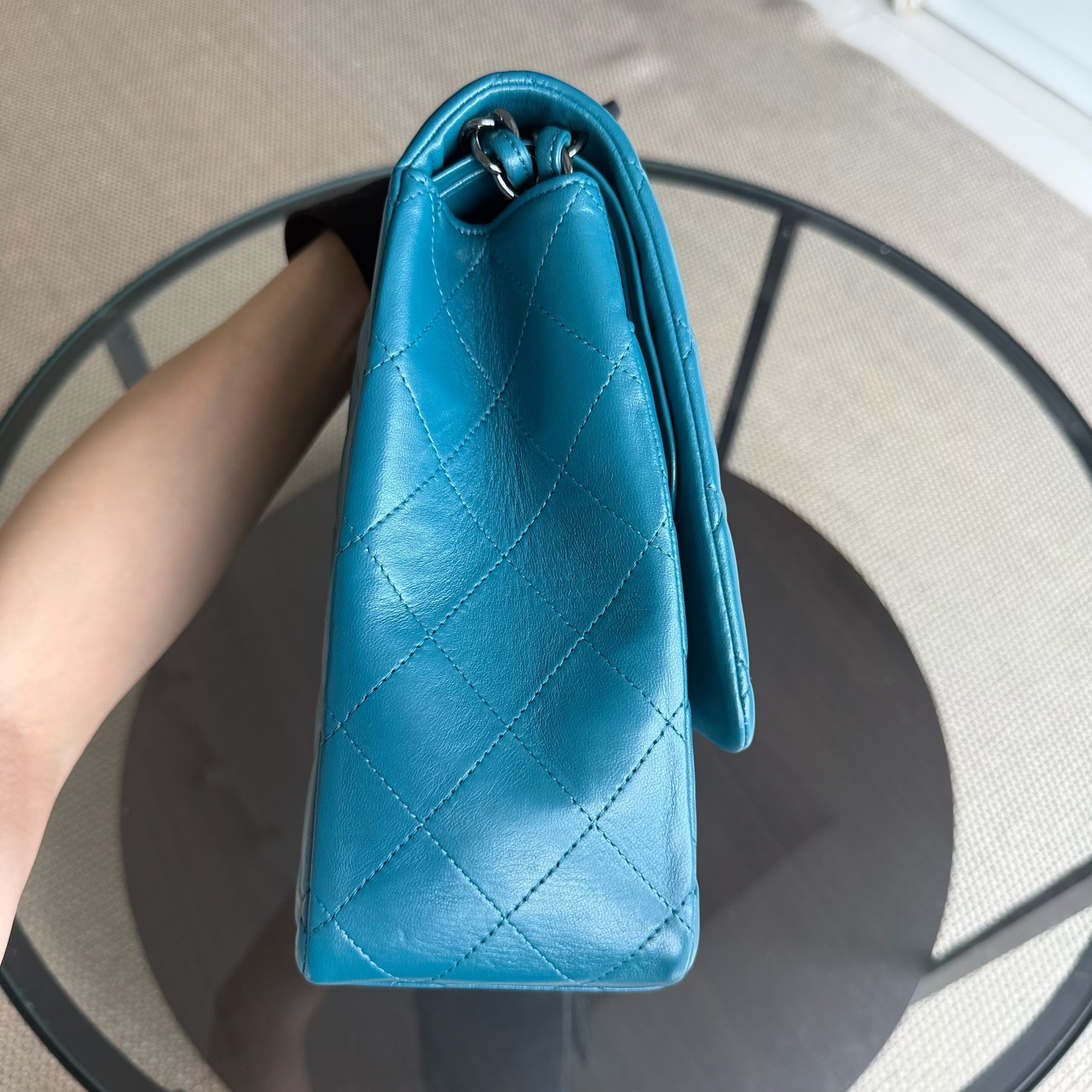 Chanel Classic Flap Maxi - Double Flap 33CM Quilted Lambskin Blue Silver Hardware Series 15