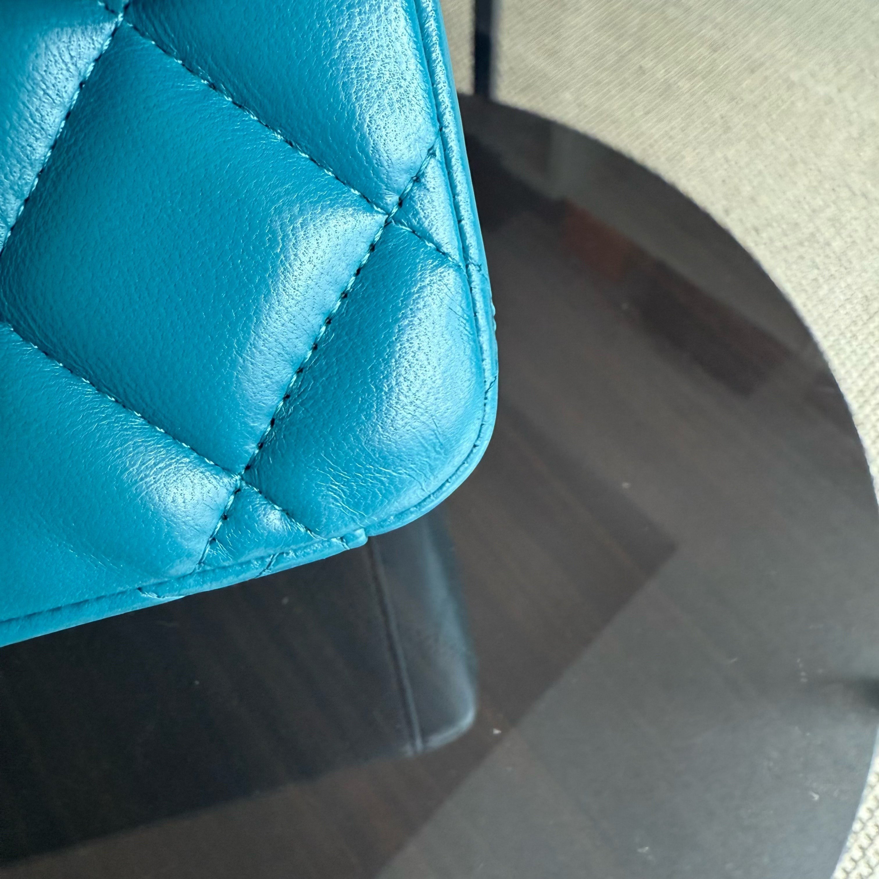 Chanel Classic Flap Maxi - Double Flap 33CM Quilted Lambskin Blue Silver Hardware Series 15