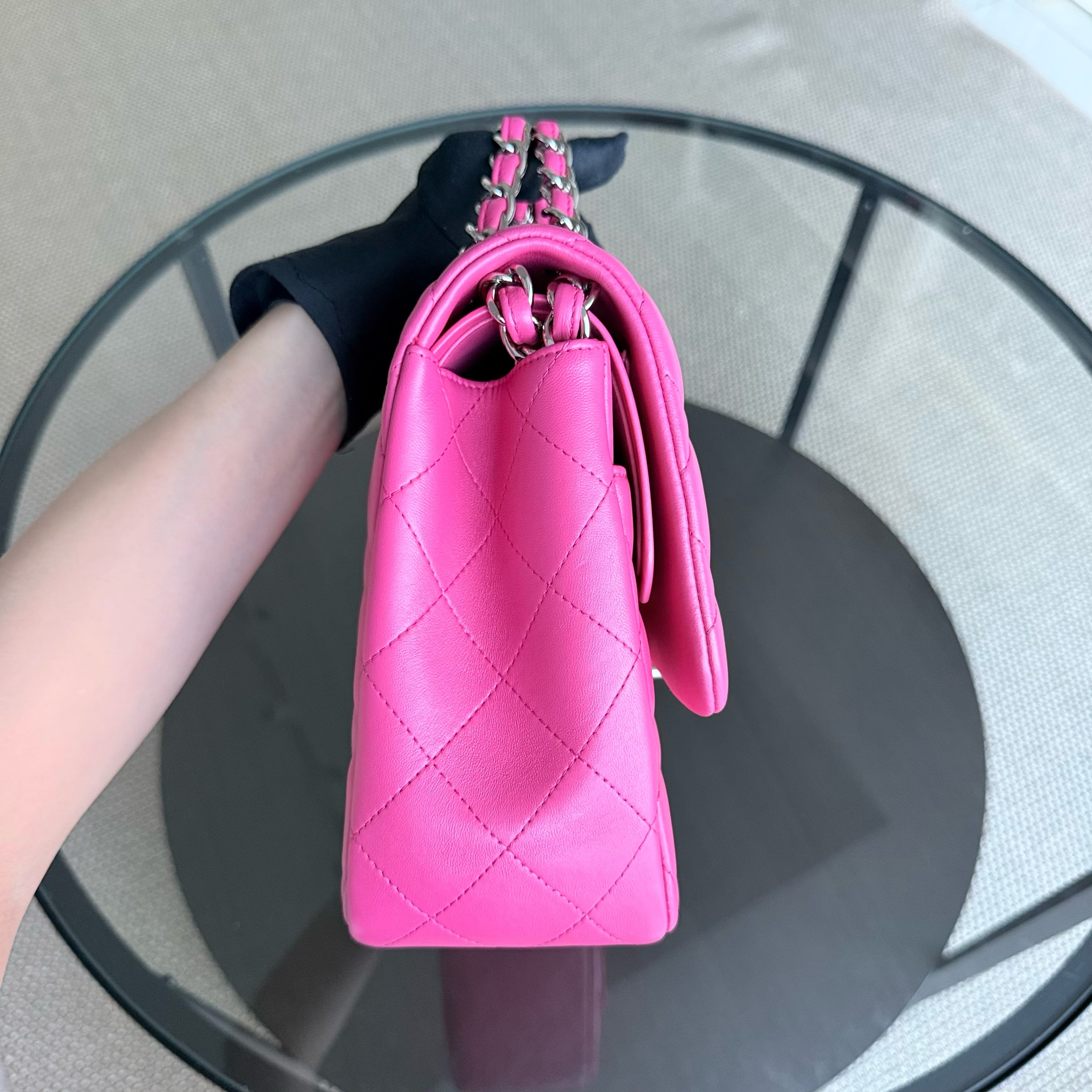 Chanel Classic Flap Jumbo - Double Flap 30CM Quilted Lambskin Hot Pink Silver Hardware Series 19