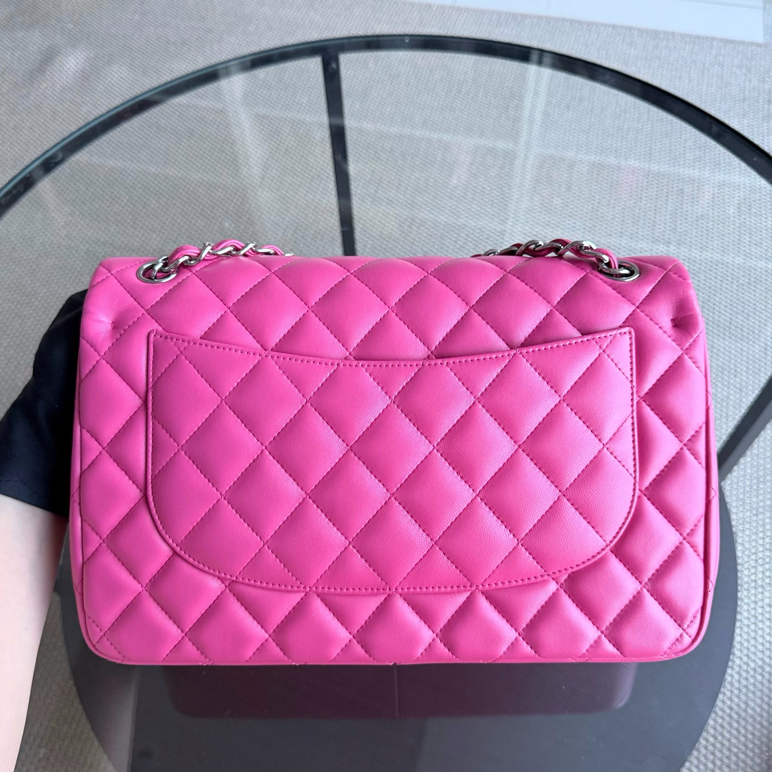 Chanel Classic Flap Jumbo - Double Flap 30CM Quilted Lambskin Hot Pink Silver Hardware Series 19