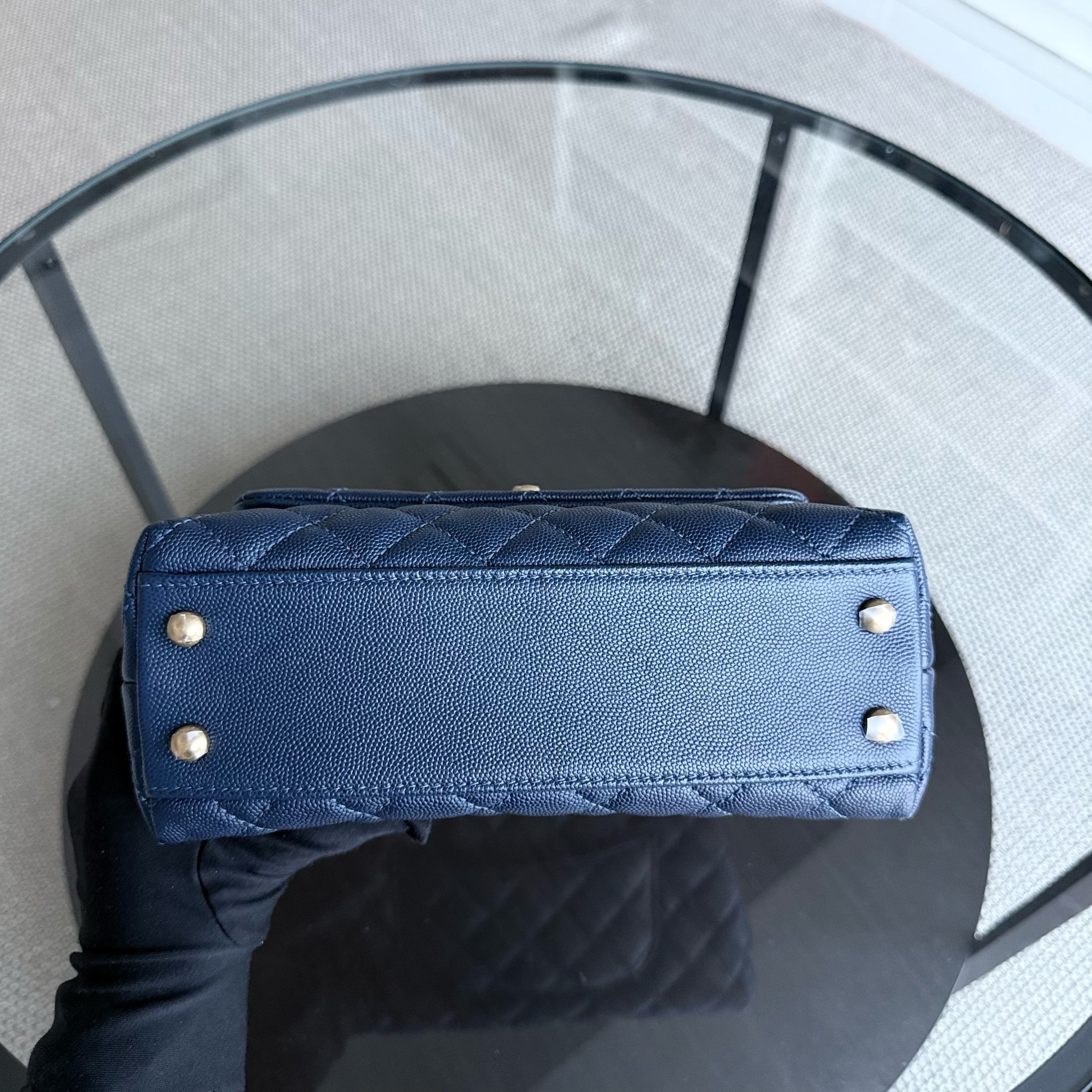 Chanel Coco Handle Small - Caviar Quilted Grained Calfskin Dark Navy Blue Lizard Handle Gold Hardware Series 24