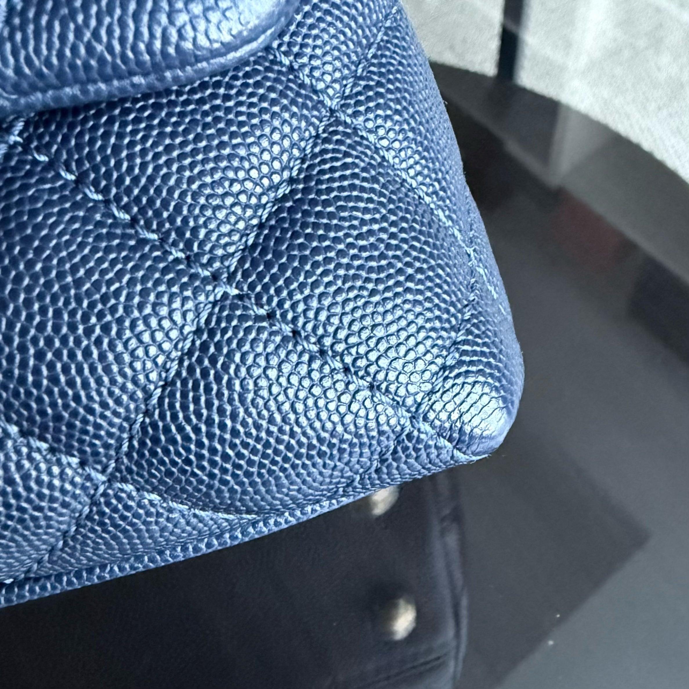 Chanel Coco Handle Small - Caviar Quilted Grained Calfskin Dark Navy Blue Lizard Handle Gold Hardware Series 24