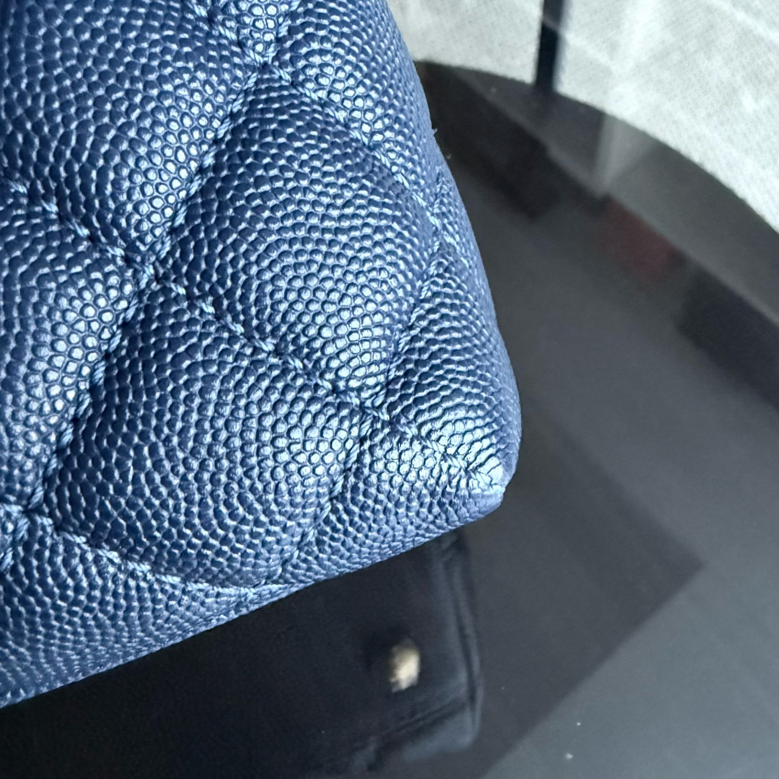 Chanel Coco Handle Small - Caviar Quilted Grained Calfskin Dark Navy Blue Lizard Handle Gold Hardware Series 24