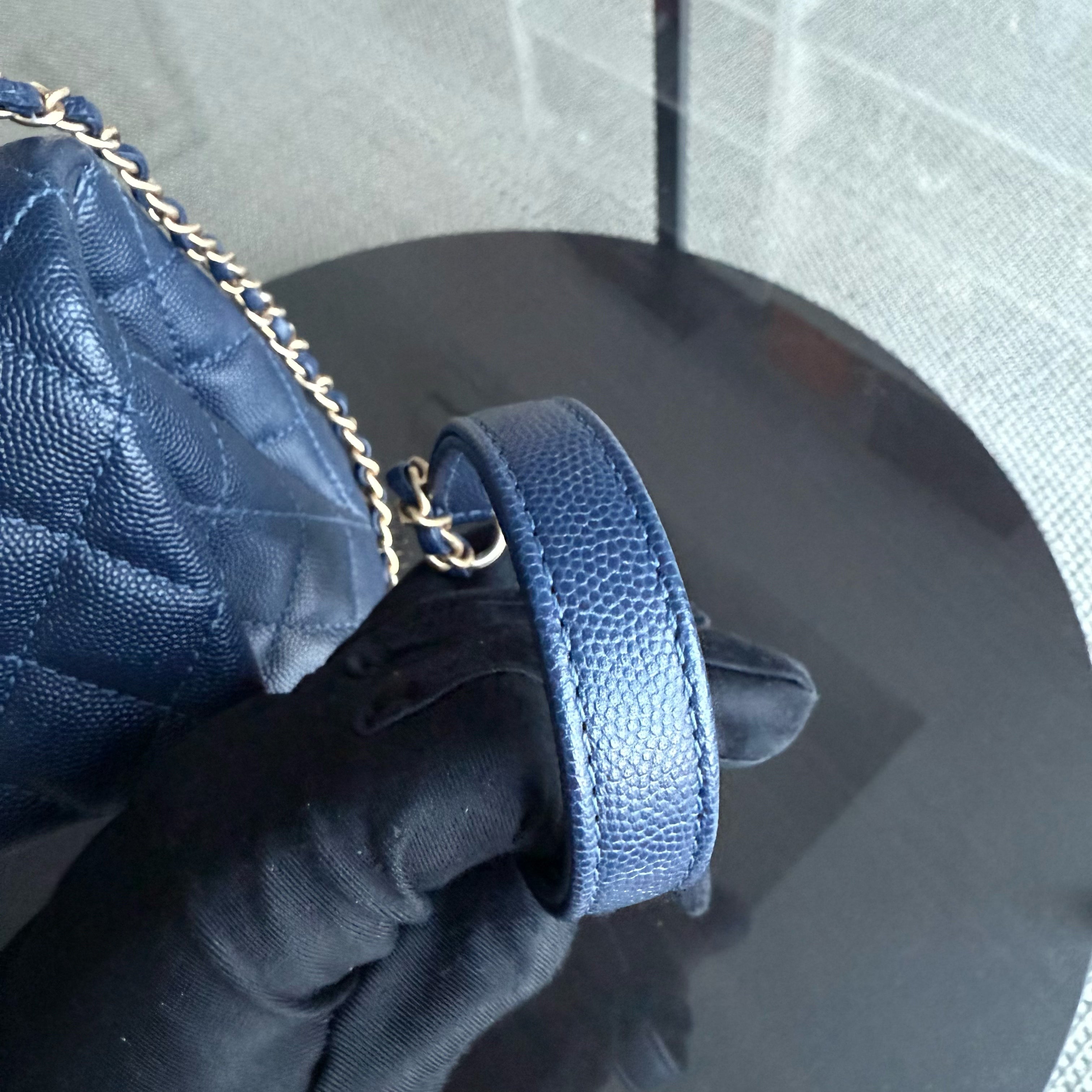 Chanel Coco Handle Small - Caviar Quilted Grained Calfskin Dark Navy Blue Lizard Handle Gold Hardware Series 24