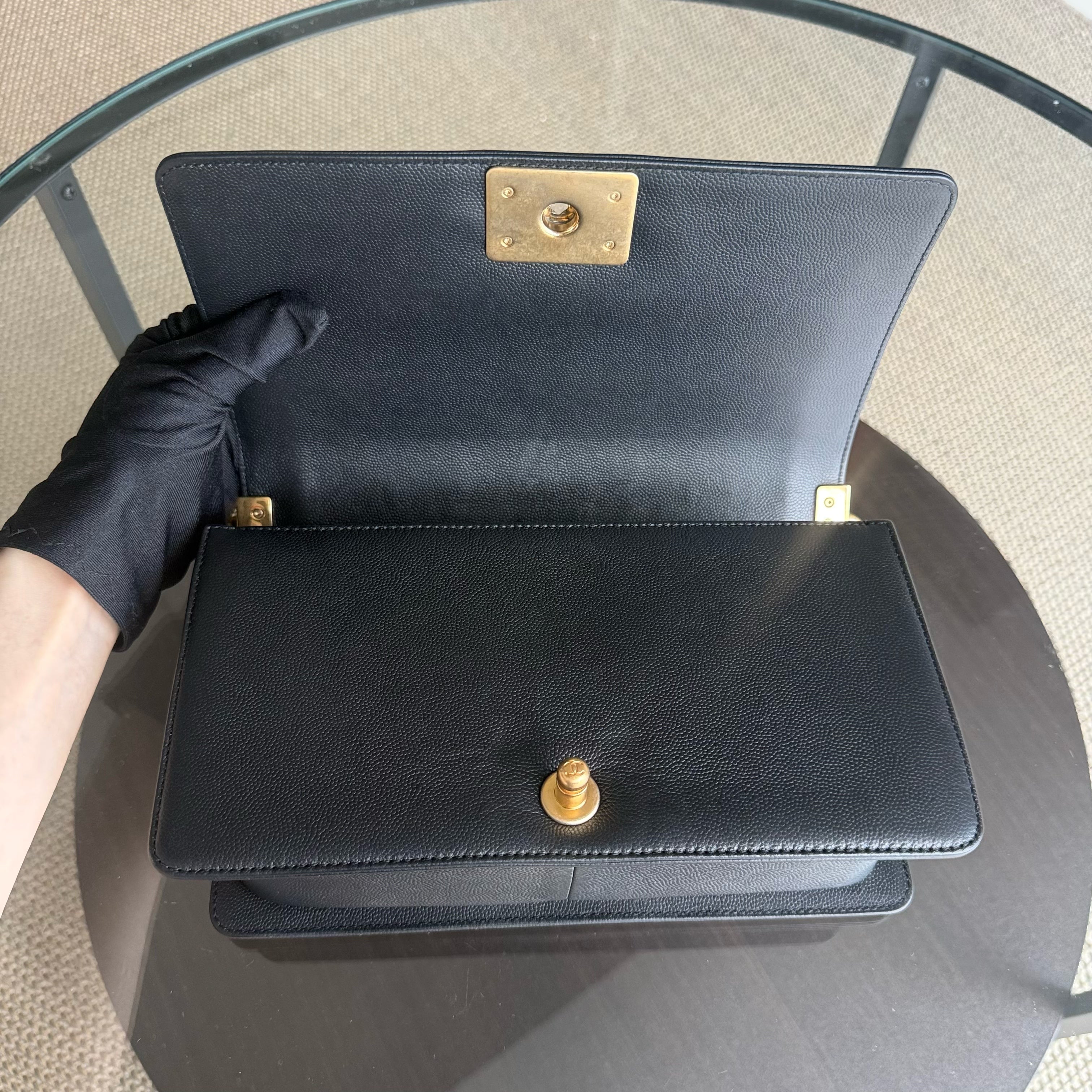 Chanel Boy Medium - Caviar 25CM Quilted Grained Calfskin Black Gold Hardware Series 24