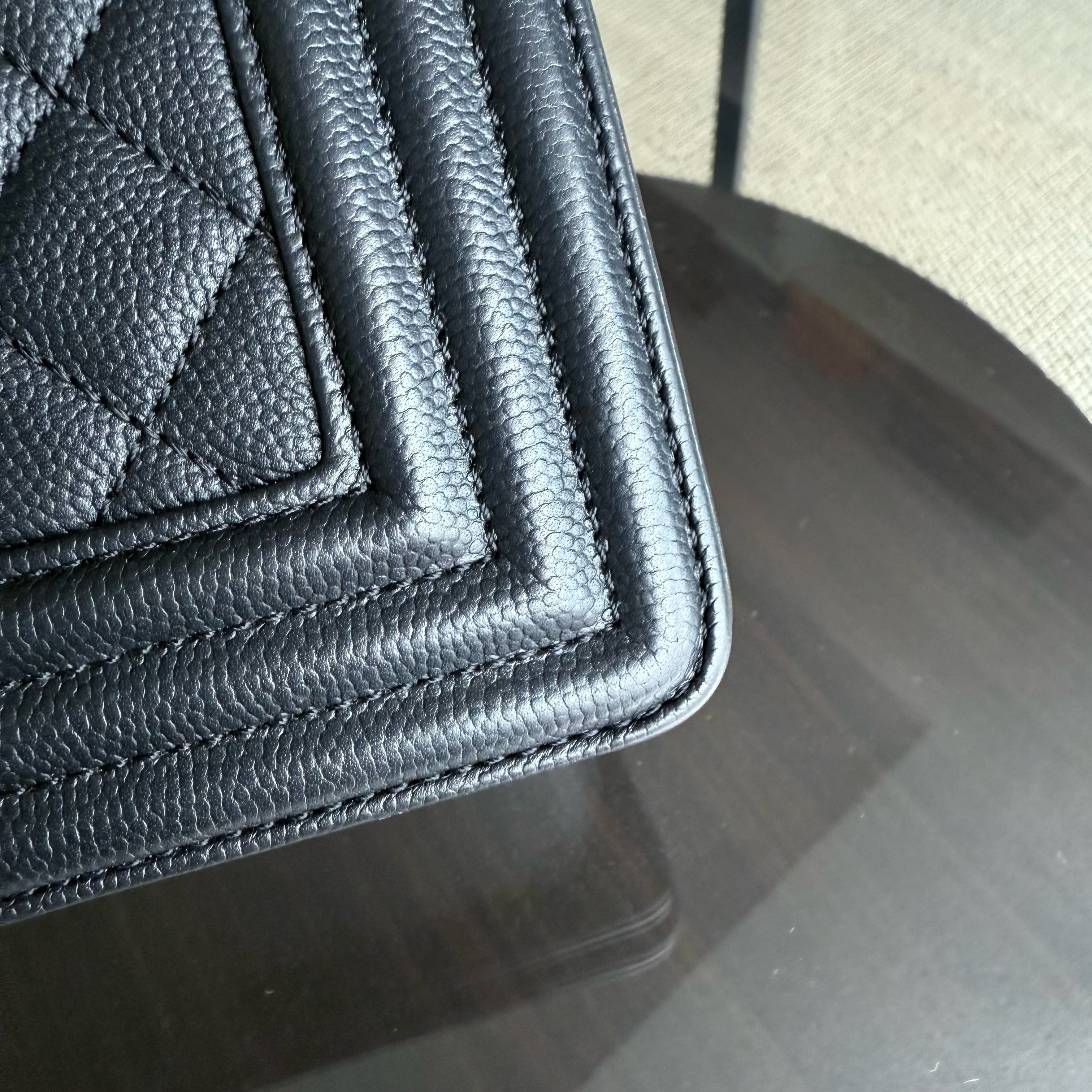 Chanel Boy Medium - Caviar 25CM Quilted Grained Calfskin Black Gold Hardware Series 24