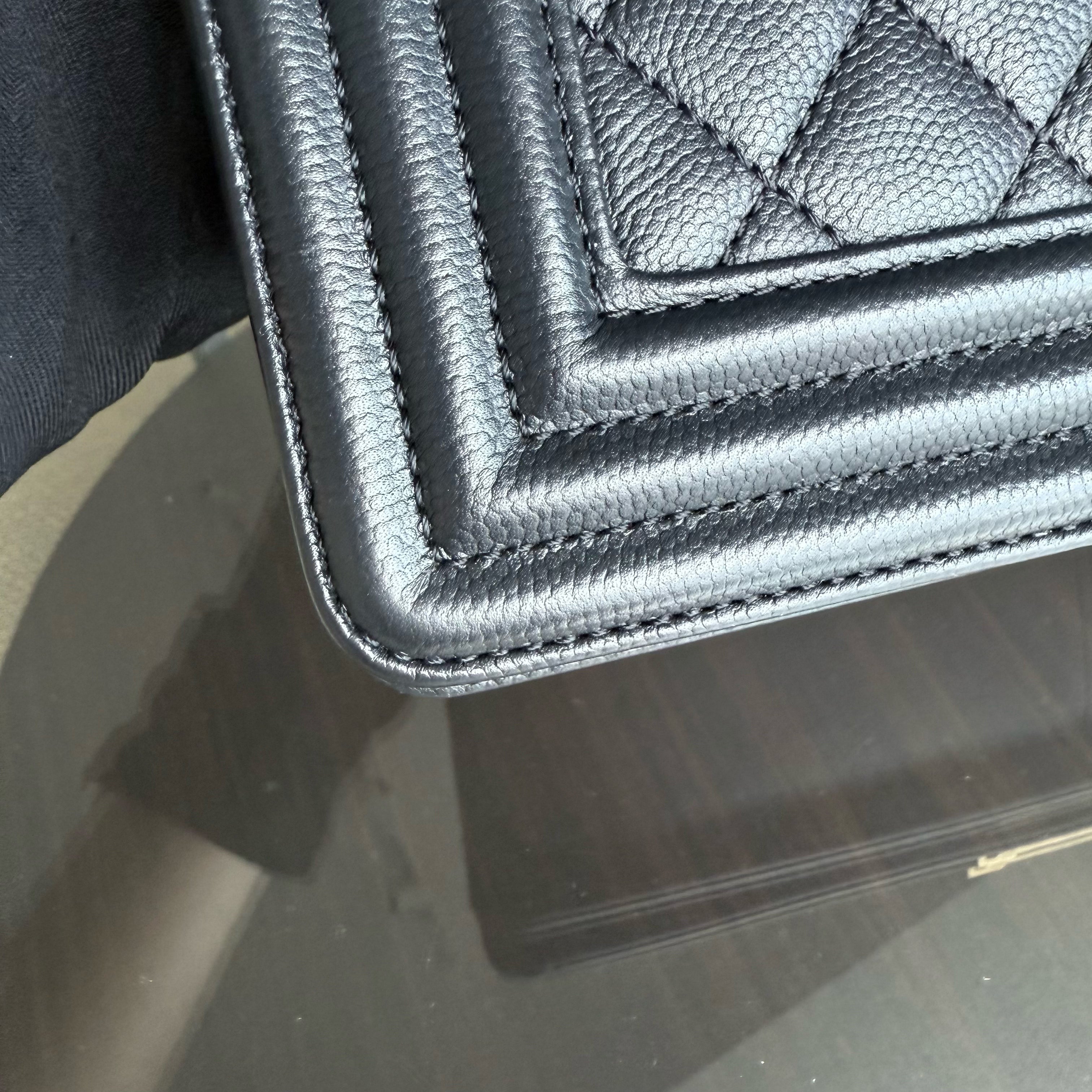 Chanel Boy Medium - Caviar 25CM Quilted Grained Calfskin Black Gold Hardware Series 24