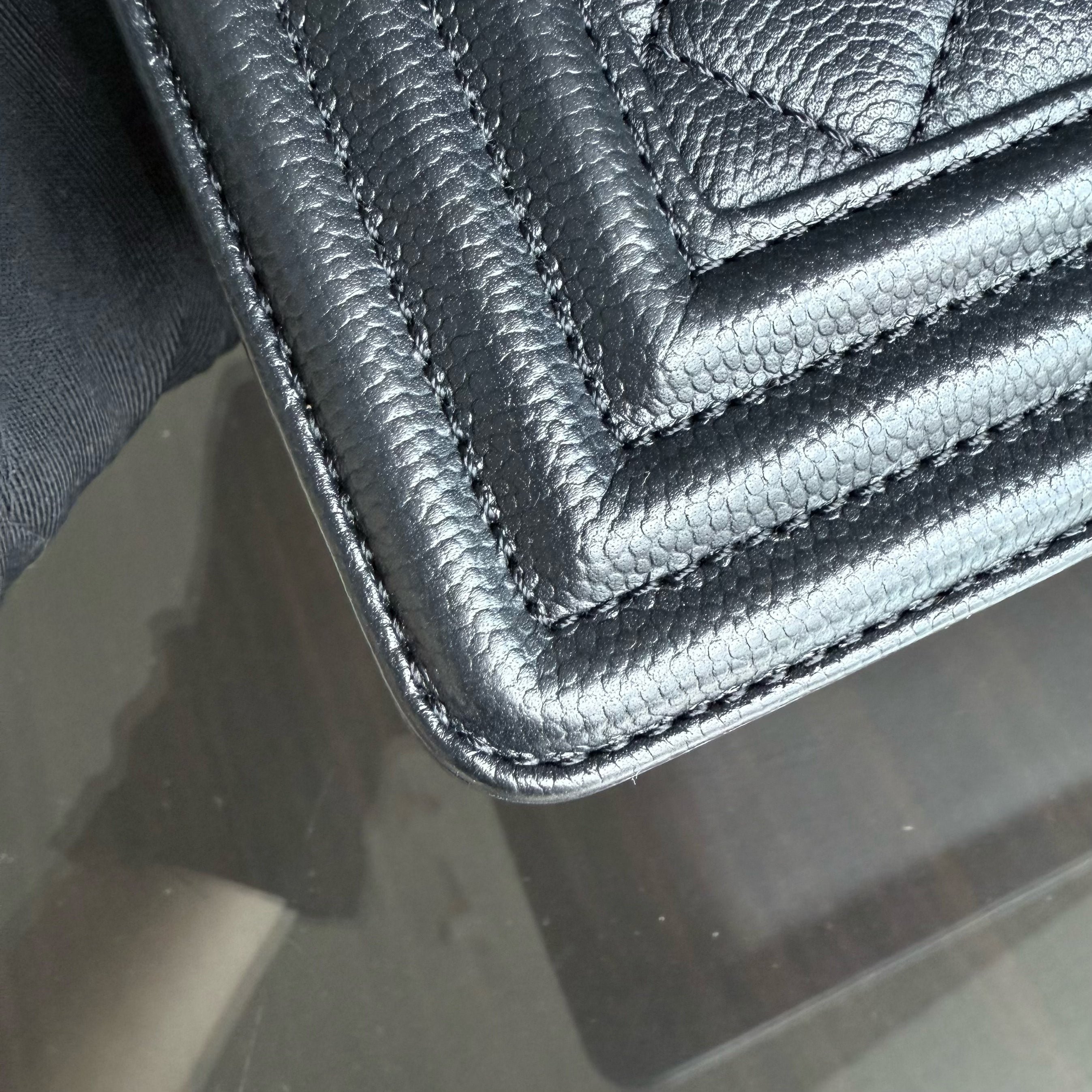 Chanel Boy Medium - Caviar 25CM Quilted Grained Calfskin Black Gold Hardware Series 24