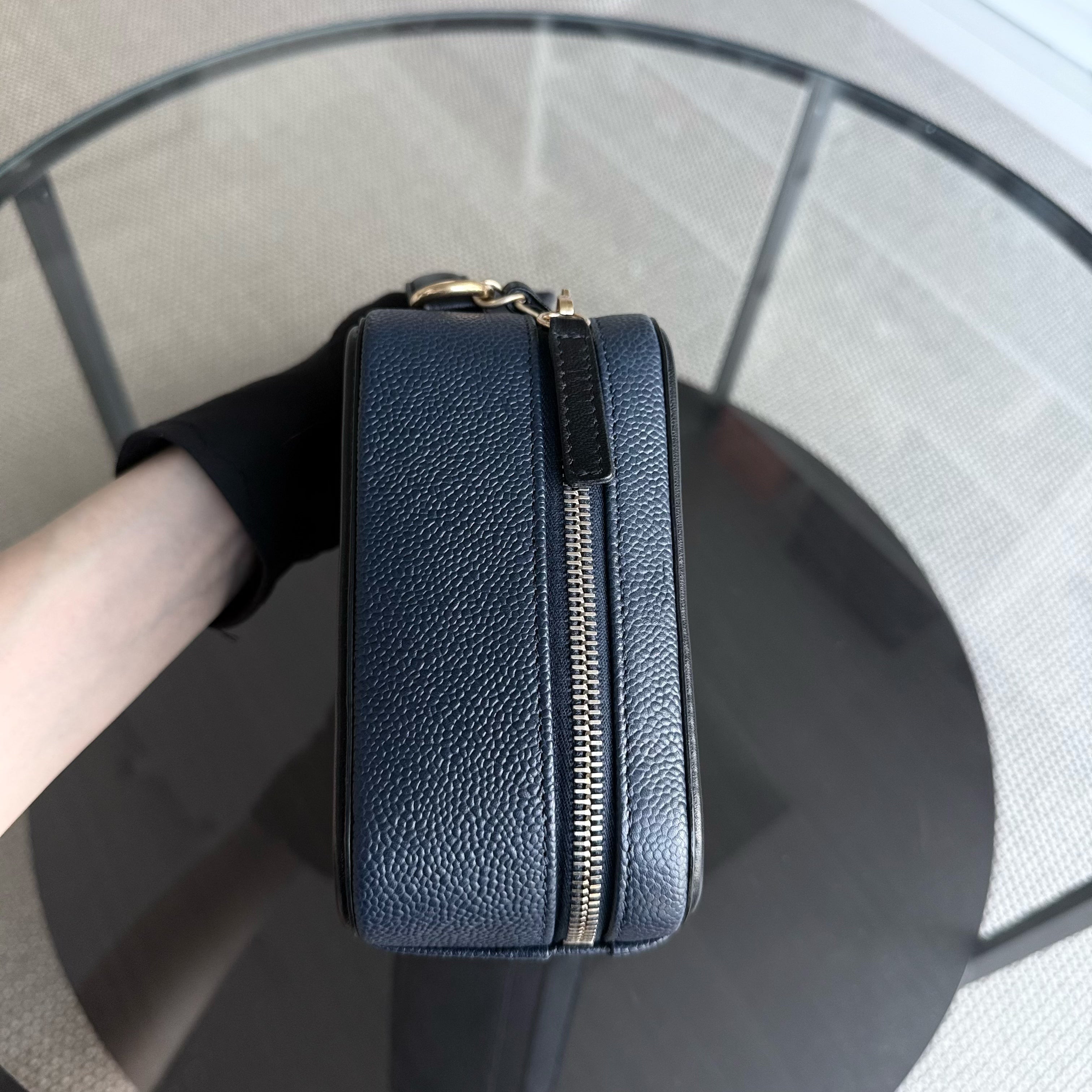 Chanel Filigree Vanity Case Medium - Caviar 21CM Grained Calfskin Dark Navy Blue Gold Hardware Series 23