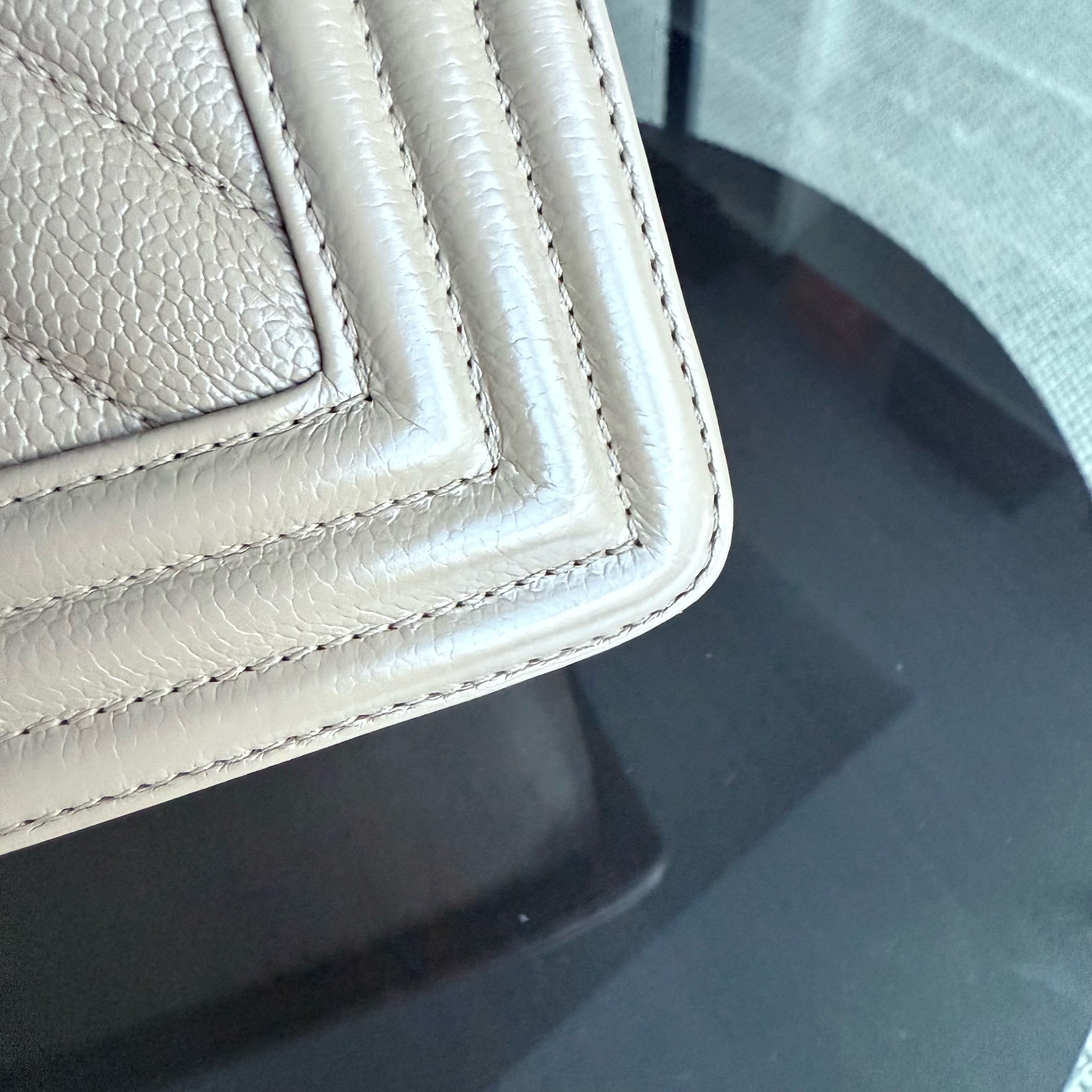 Chanel Boy Medium - Caviar 25CM Chevron Grained Calfskin Beige Gold Hardware Series 25