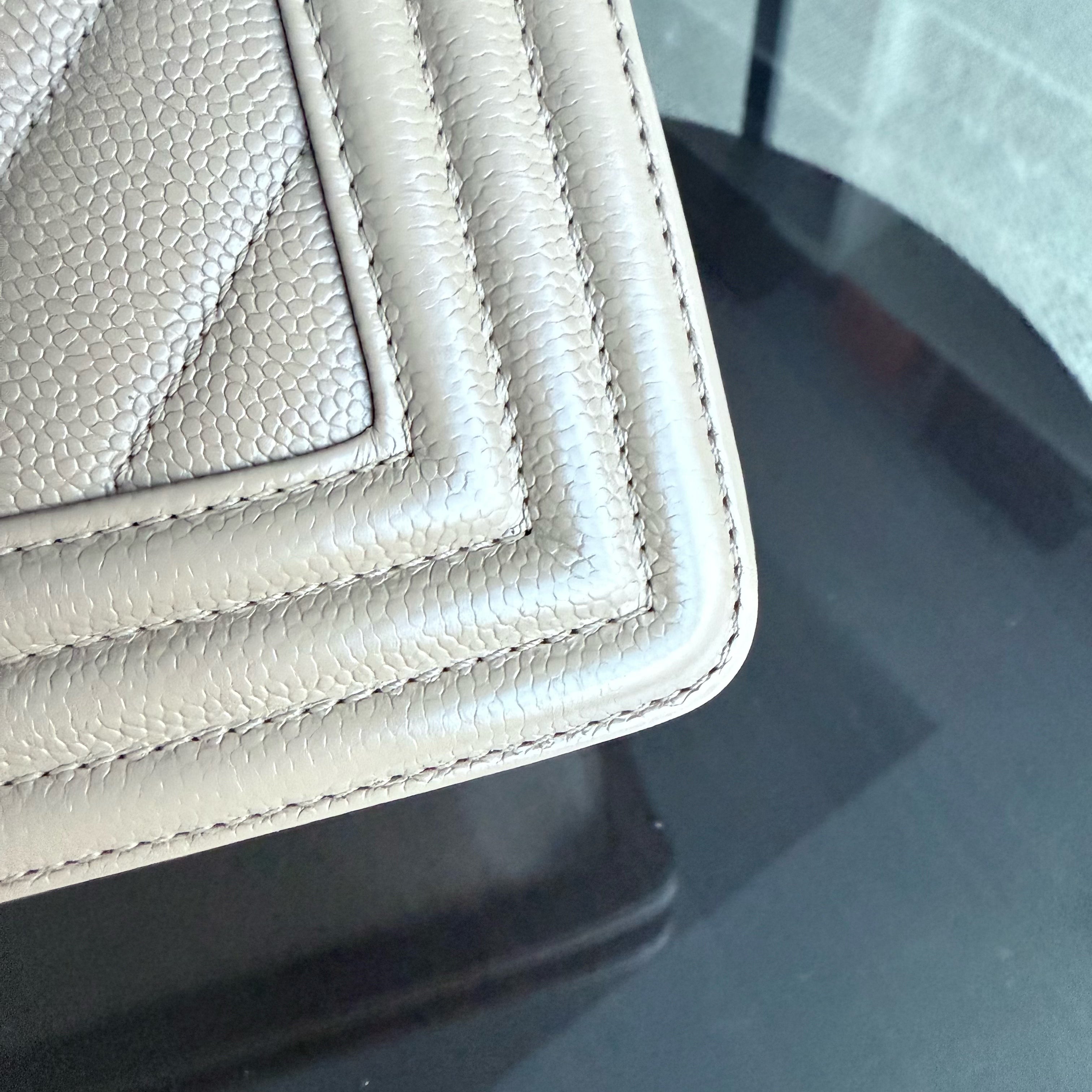 Chanel Boy Medium - Caviar 25CM Chevron Grained Calfskin Beige Gold Hardware Series 25