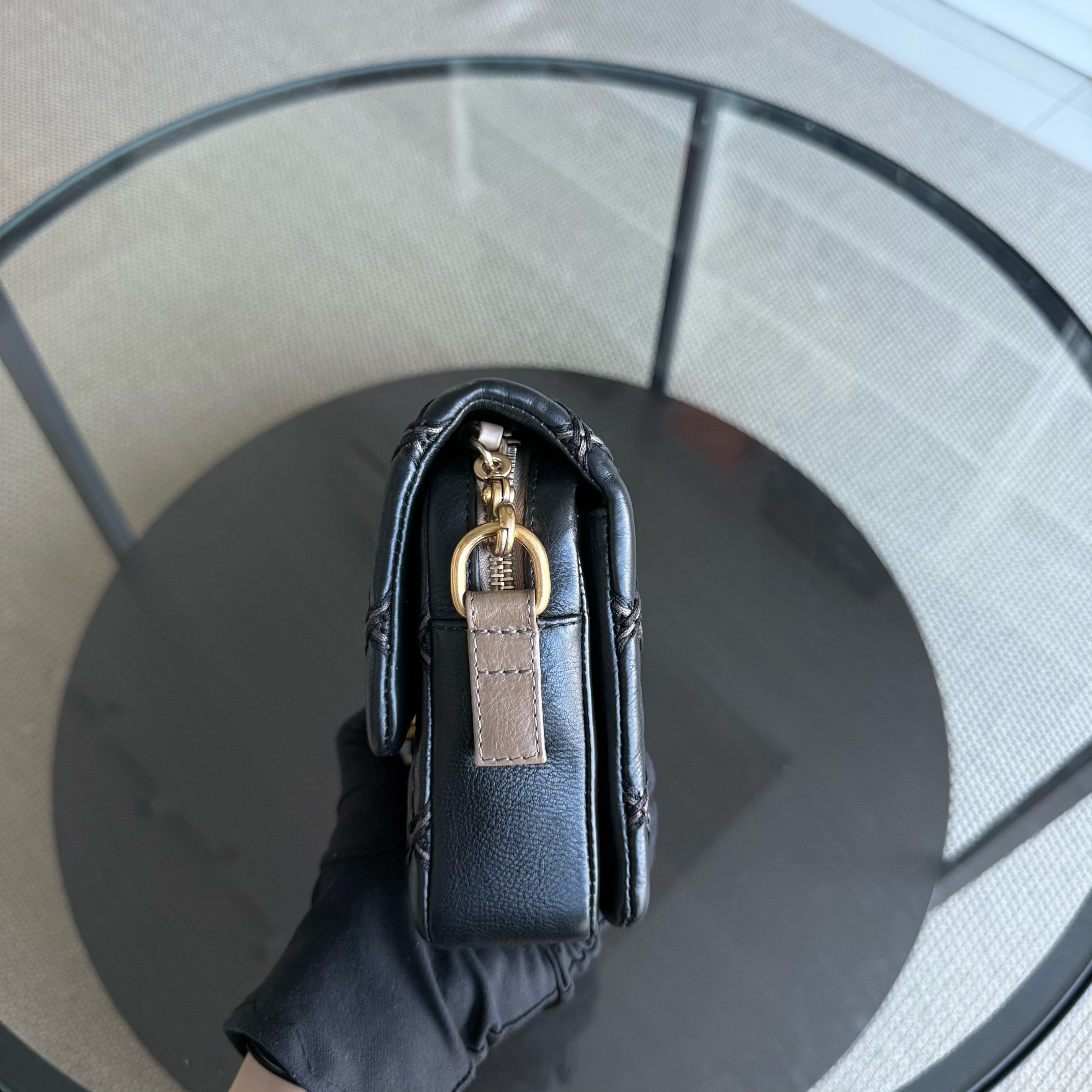 Chanel Seasonal Flap - Quilted Stitch Calfskin Zip Bag Black Gold Hardware Series 19