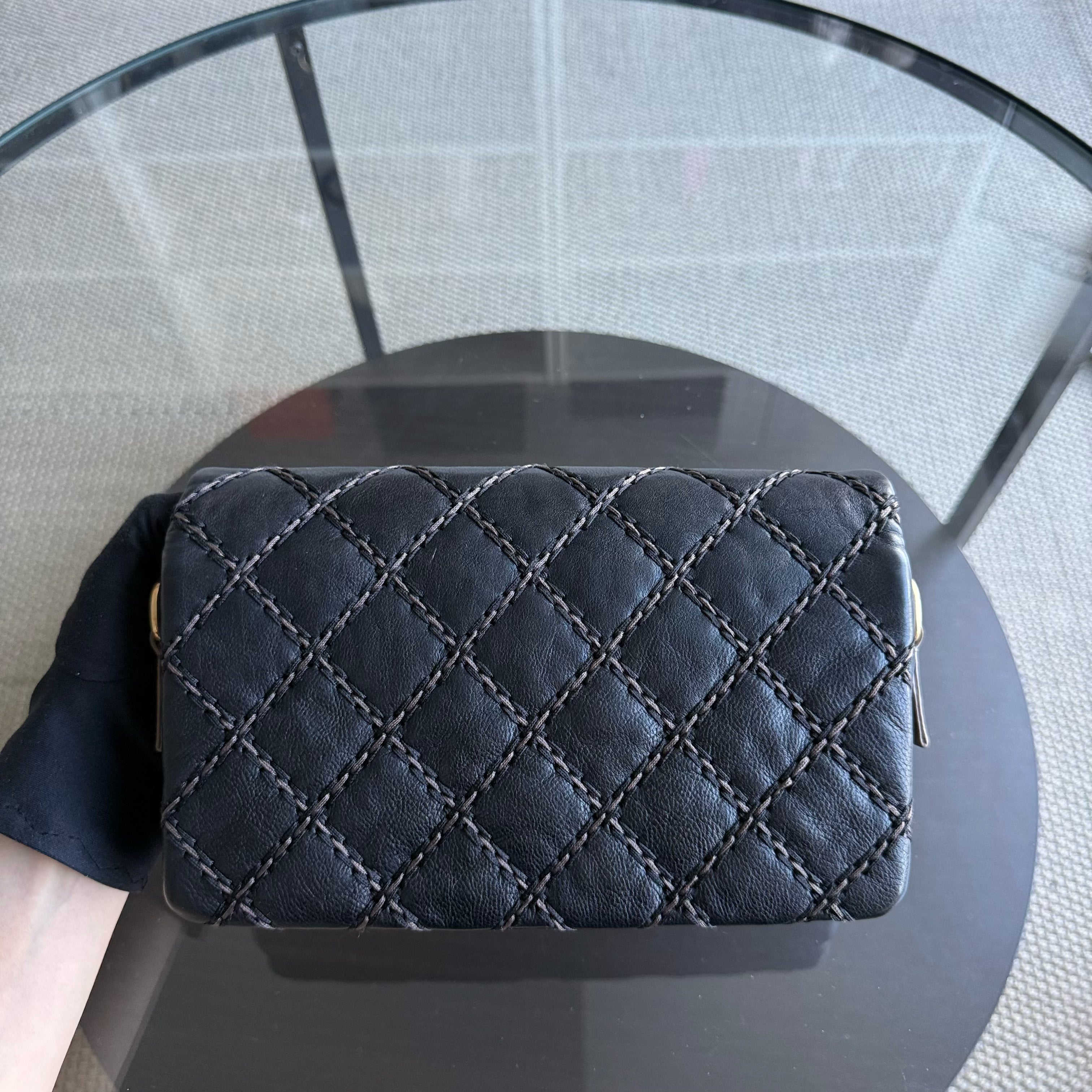 Chanel Seasonal Flap - Quilted Stitch Calfskin Zip Bag Black Gold Hardware Series 19
