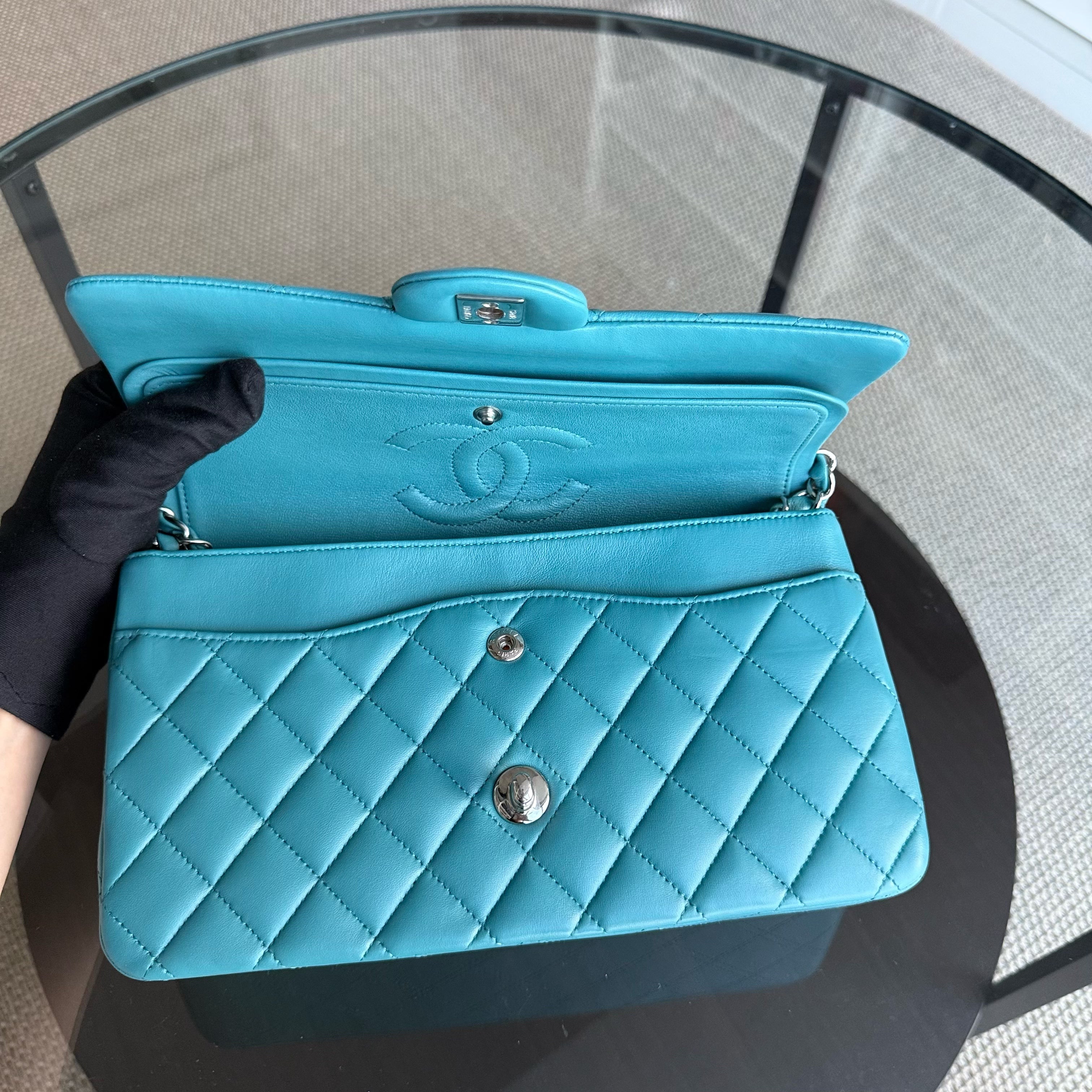 Chanel Classic Flap Medium - 25CM Quilted Lambskin Blue Silver Hardware Series 20