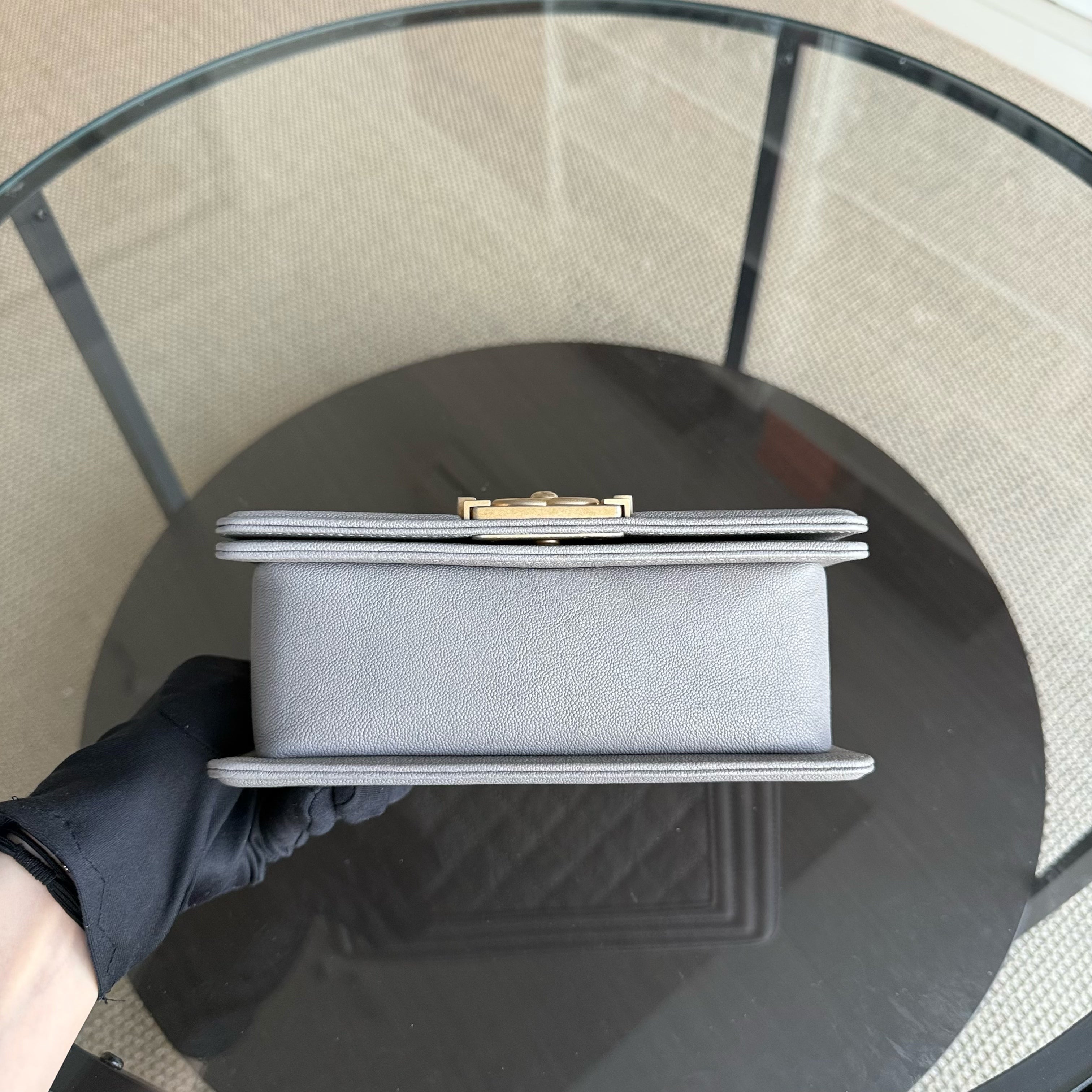 Chanel Boy Small - Caviar 20CM Quilted Grained Calfskin Grey Gray Gold Hardware Series 26