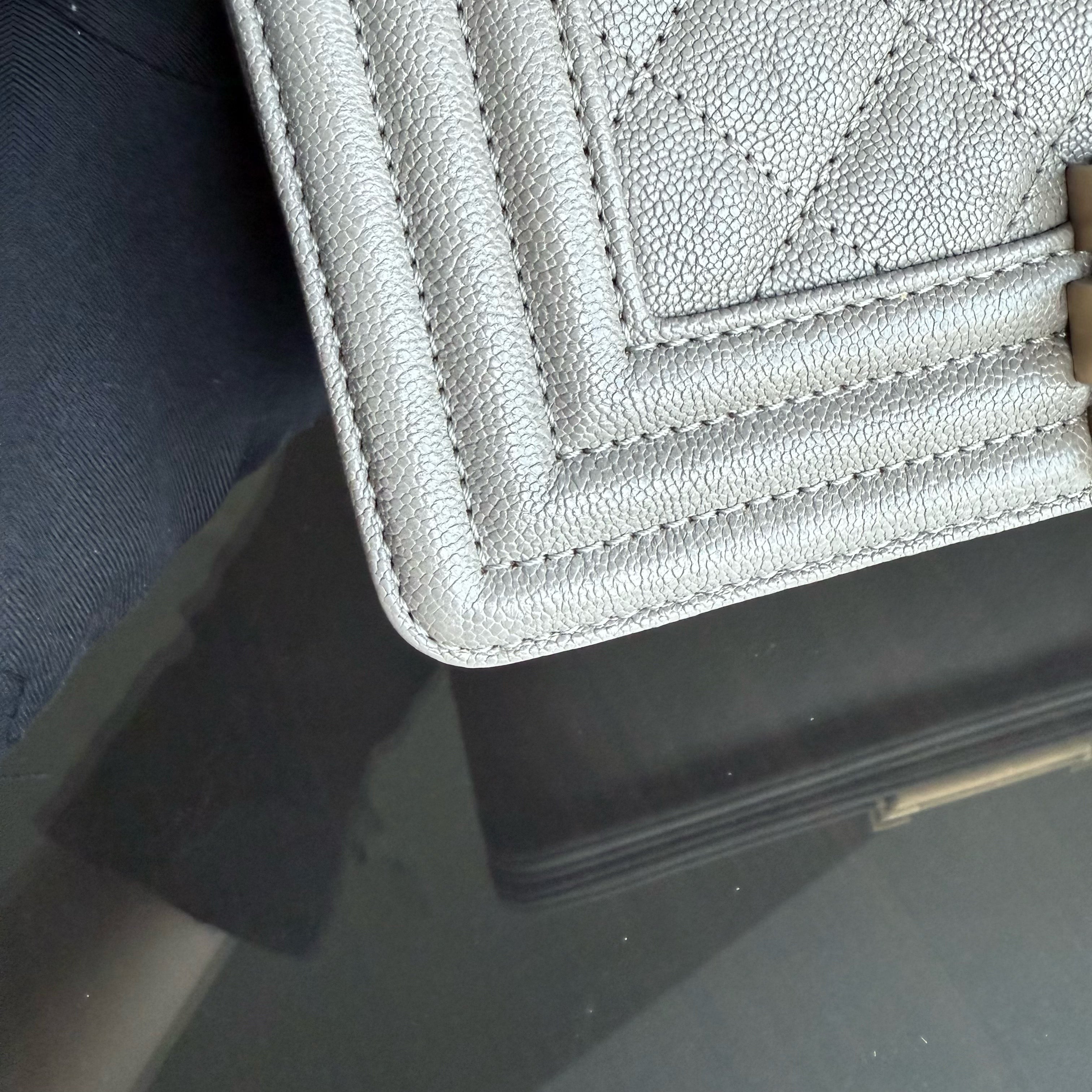 Chanel Boy Small - Caviar 20CM Quilted Grained Calfskin Grey Gray Gold Hardware Series 26