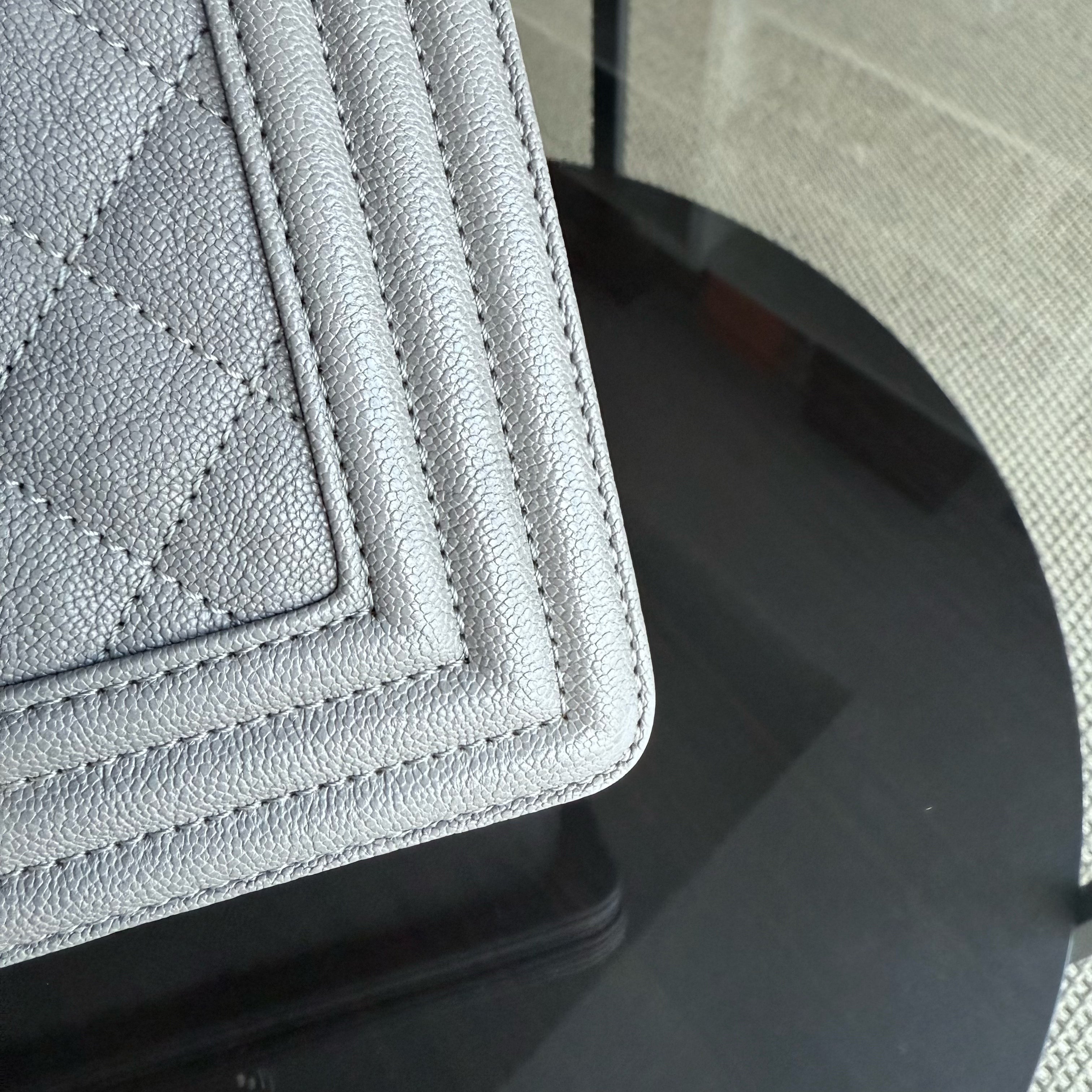 Chanel Boy Small - Caviar 20CM Quilted Grained Calfskin Grey Gray Gold Hardware Series 26