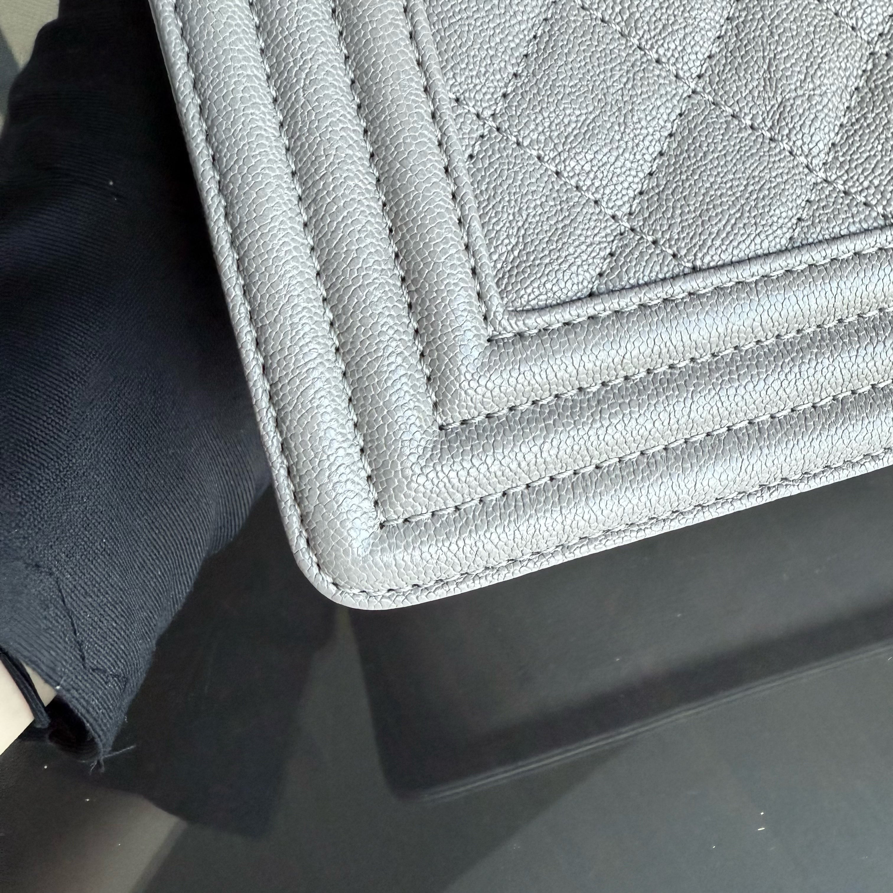 Chanel Boy Small - Caviar 20CM Quilted Grained Calfskin Grey Gray Gold Hardware Series 26