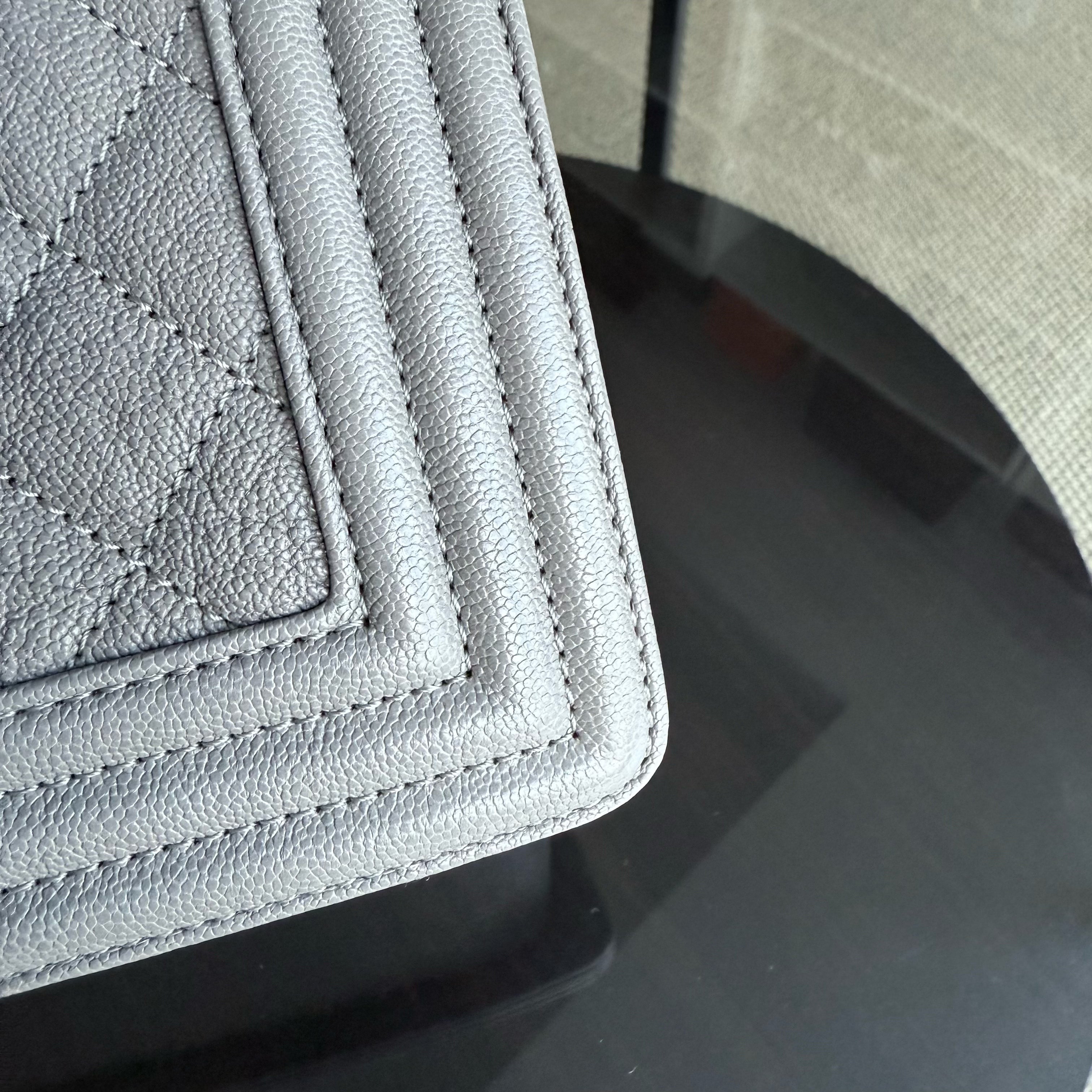 Chanel Boy Small - Caviar 20CM Quilted Grained Calfskin Grey Gray Gold Hardware Series 26